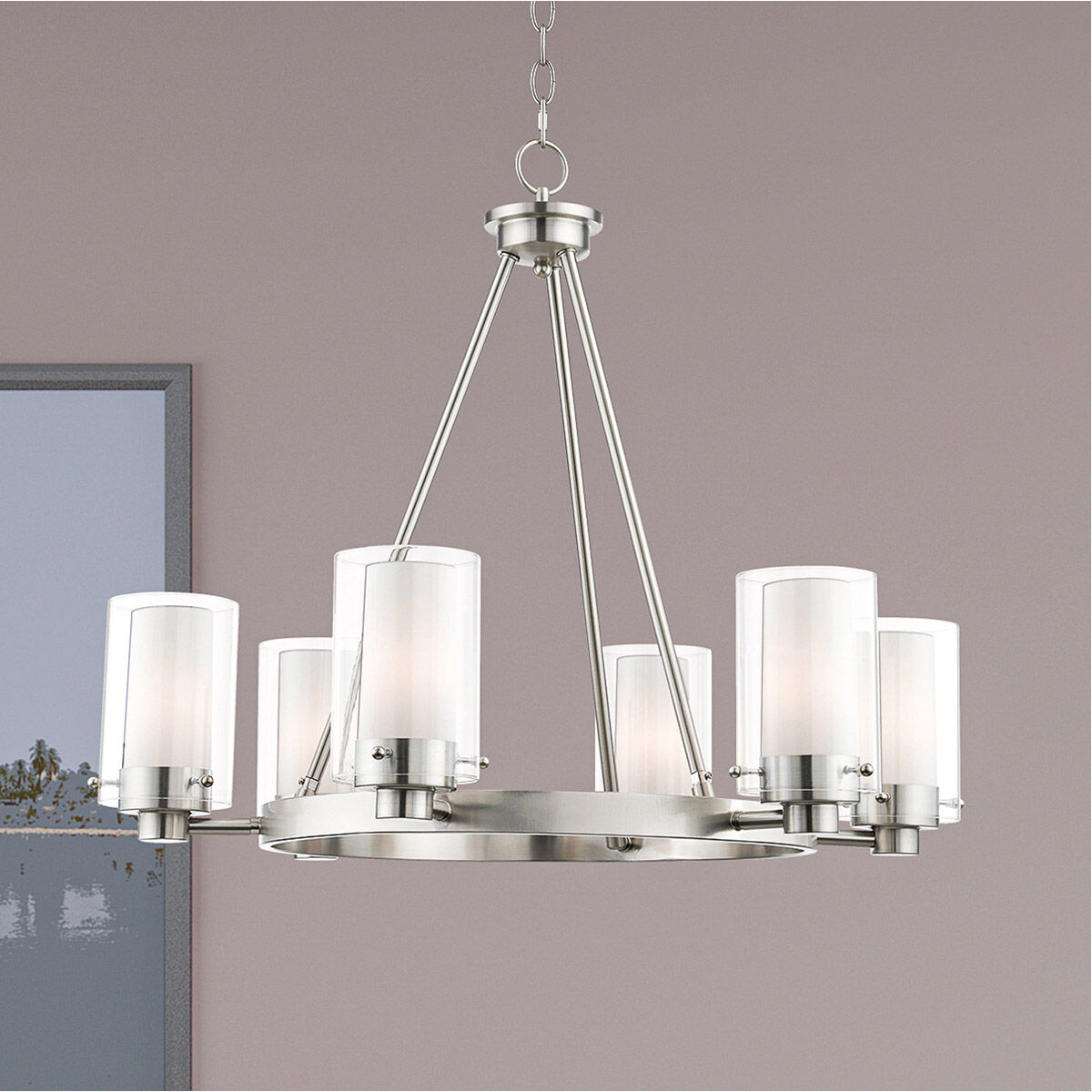 Manhattan 6 Light 26 inch Brushed Nickel Chandelier Ceiling Light