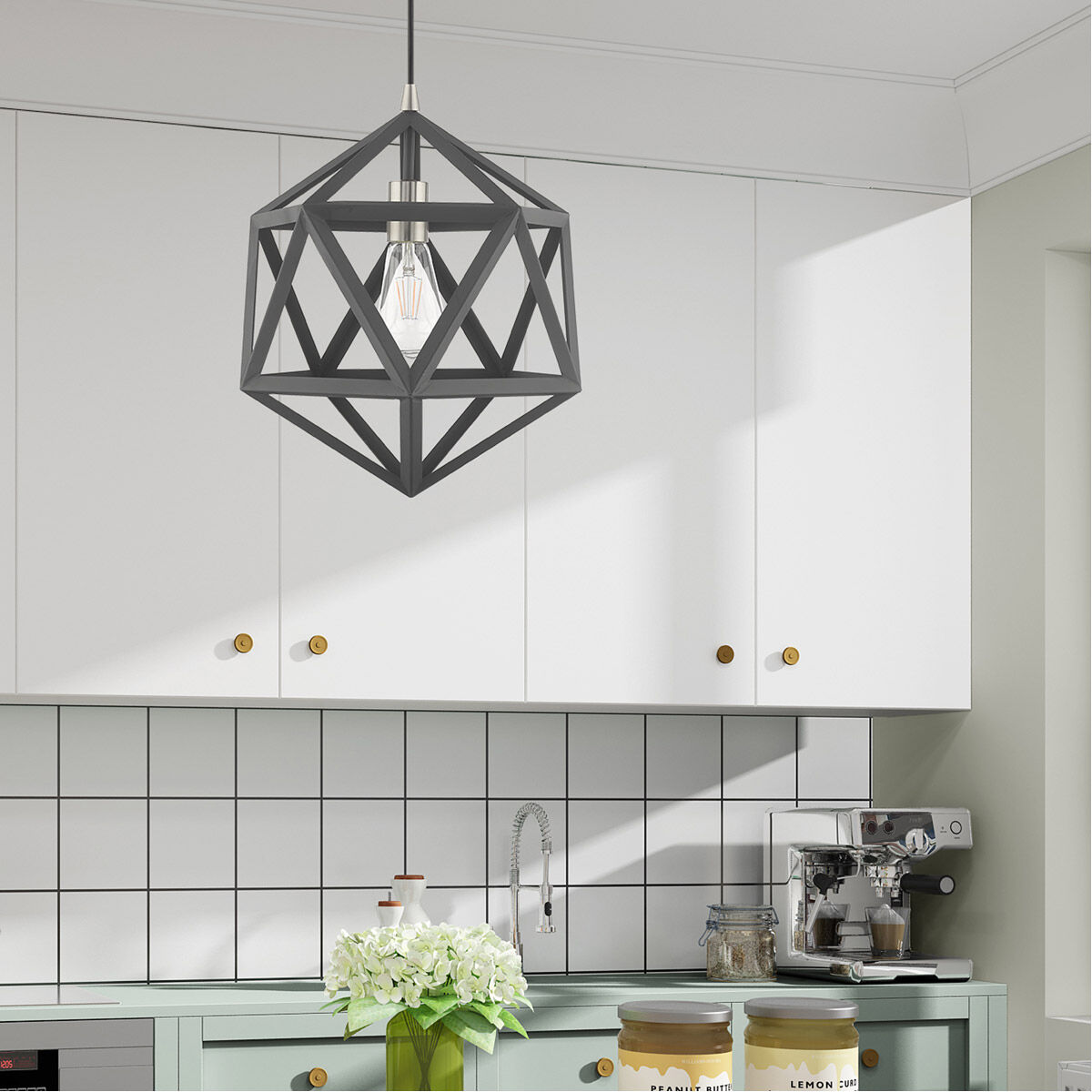Geometric 1 Light 13 inch Scandinavian Gray Mini Pendant Ceiling Light