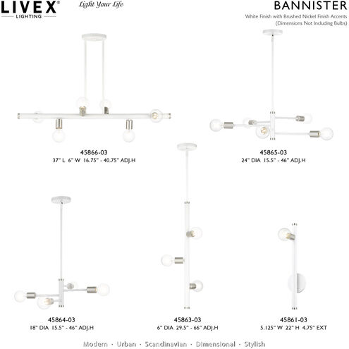 Bannister 3 Light 6 inch White Pendant Ceiling Light