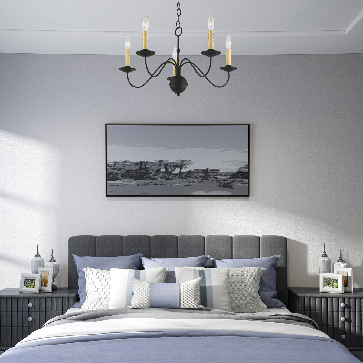 Heritage 5 Light 24 inch Black Chandelier Ceiling Light