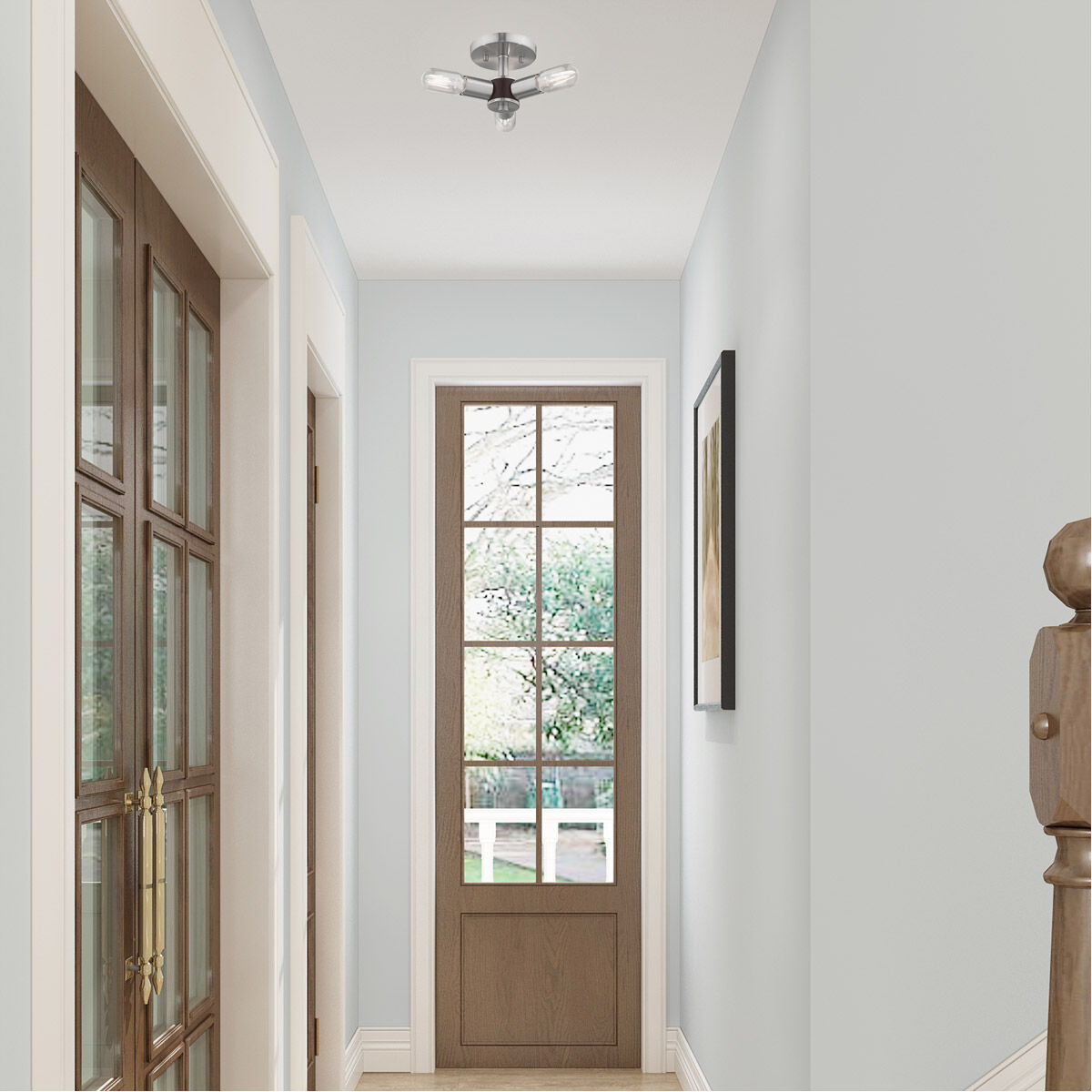 Copenhagen 3 Light 14 inch Brushed Nickel Semi-Flush Mount Ceiling Light