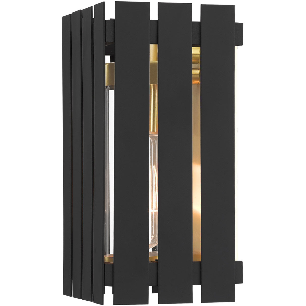 Greenwich 1 Light 10 inch Black with Satin Brass Accents Outdoor Wall Lantern