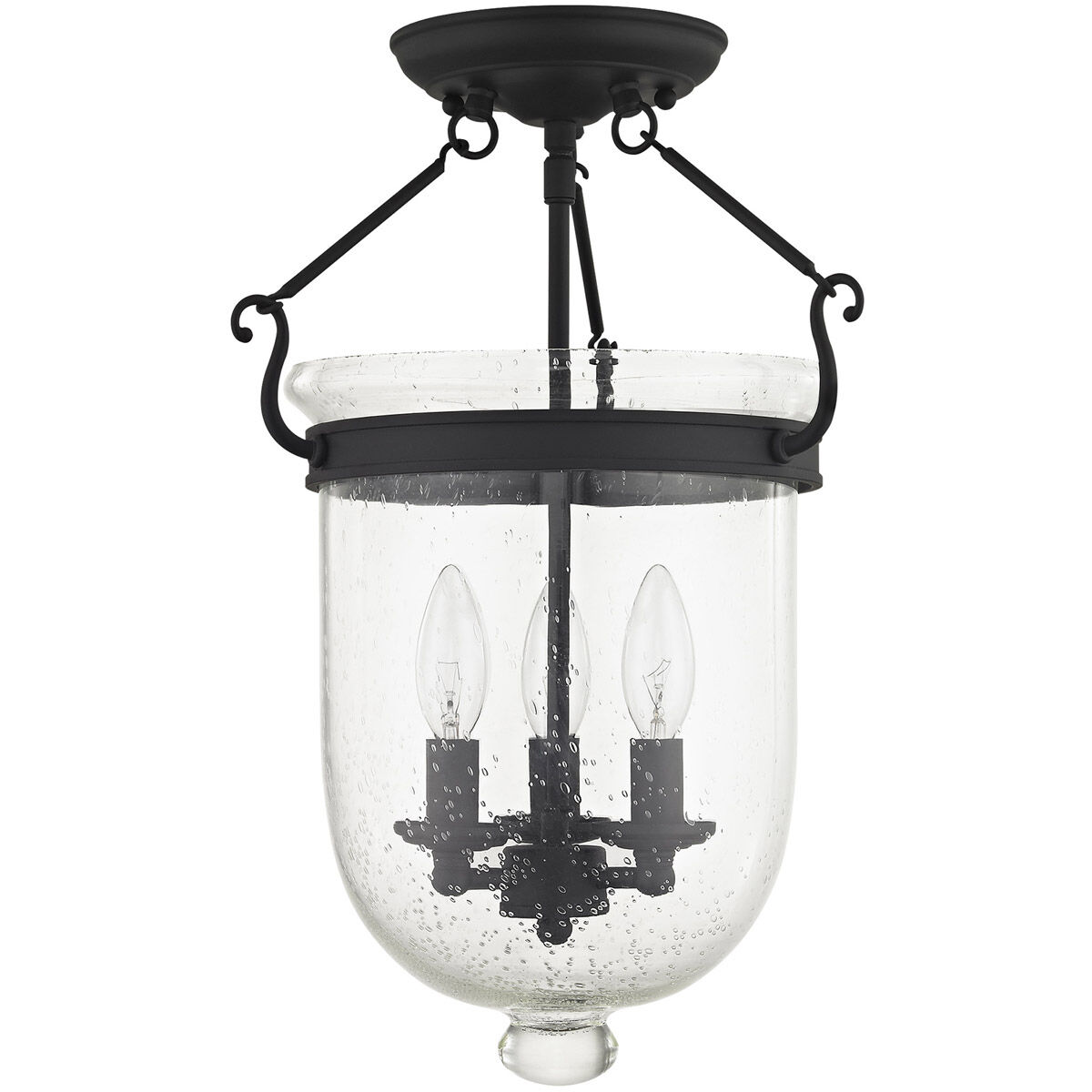 Jefferson 3 Light 12 inch Black Semi-Flush Mount Ceiling Light