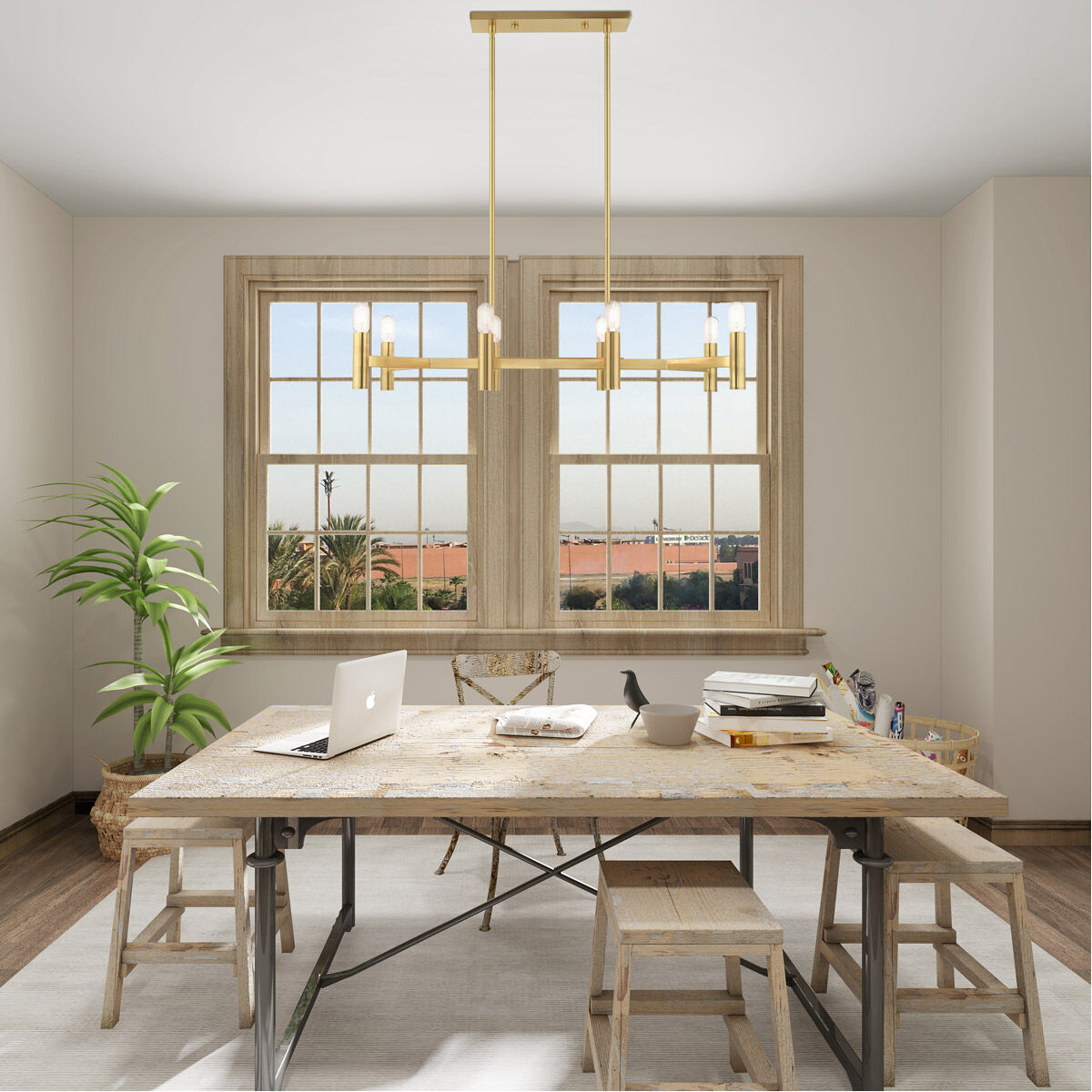 Copenhagen 8 Light 40 inch Satin Brass Linear Chandelier Ceiling Light