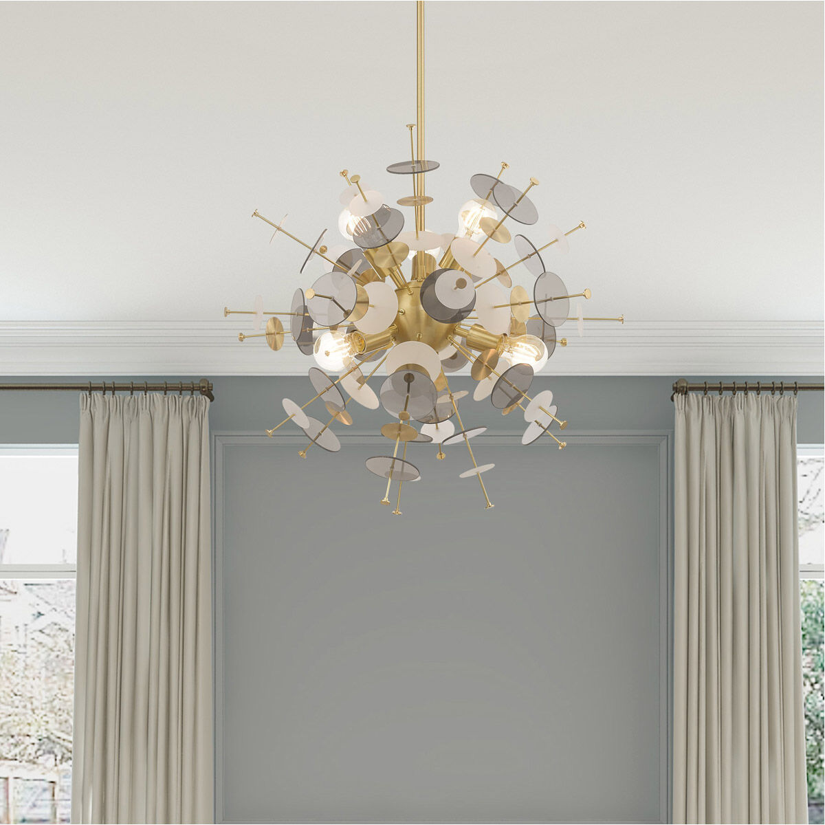 Circulo 6 Light 24 inch Satin Brass Pendant Chandelier Ceiling Light