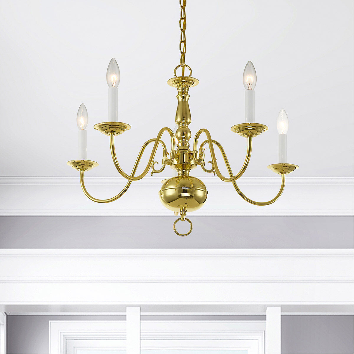Williamsburgh 5 Light 24 inch Polished Brass Chandelier Ceiling Light