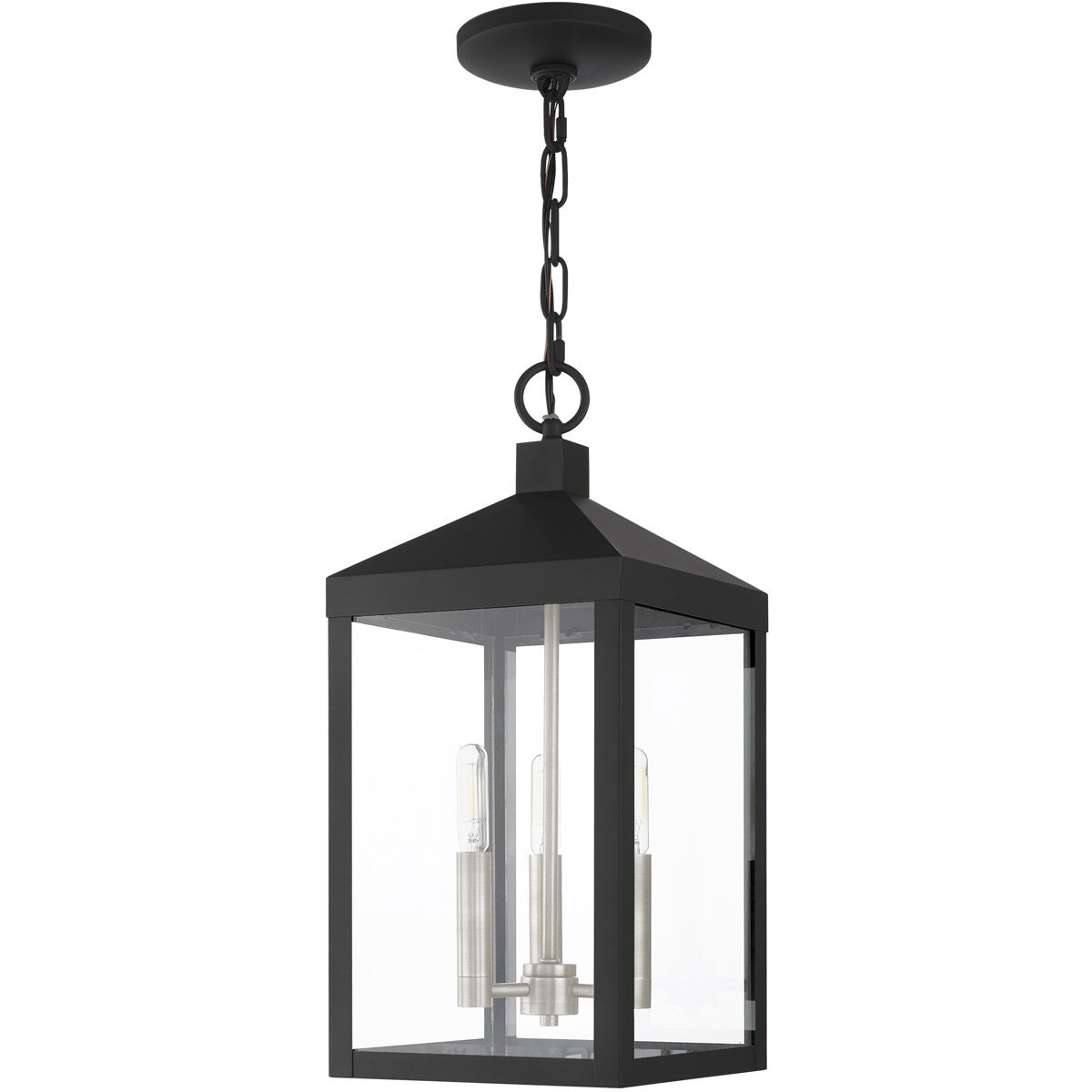 Nyack 3 Light 8.25 inch Black with Brushed Nickel Cluster Outdoor Pendant Lantern