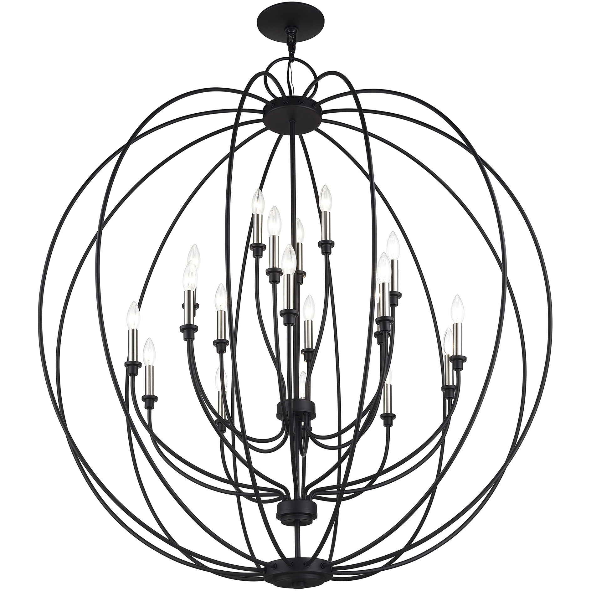 Milania 19 Light 48 inch Black with Brushed Nickel Accents Foyer Chandelier Ceiling Light