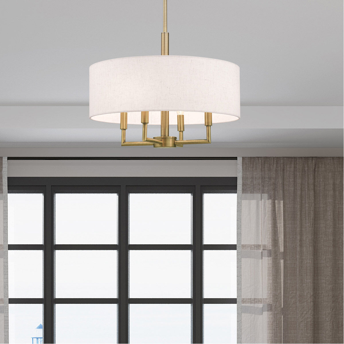 Meridian 4 Light 18 inch Antique Brass Pendant Chandelier Ceiling Light