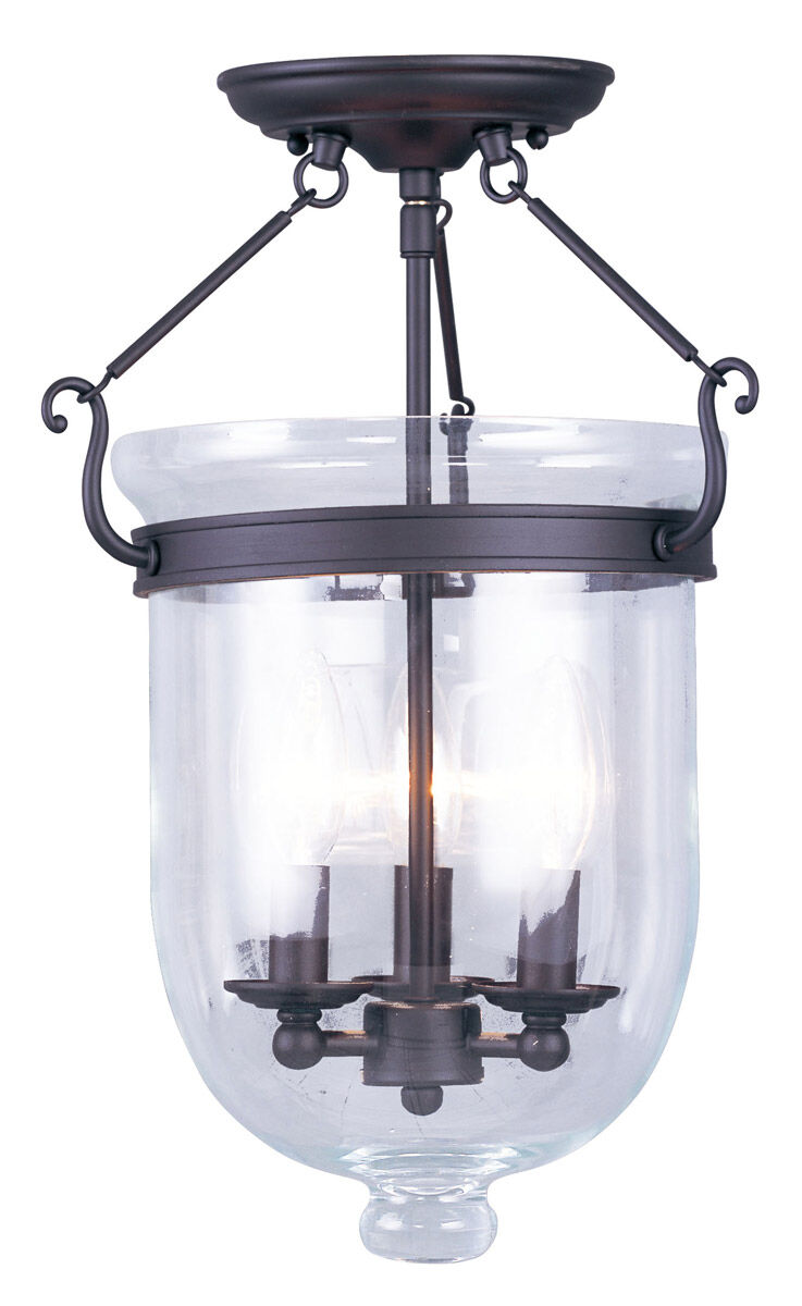 Jefferson 3 Light 12 inch Bronze Semi-Flush Mount Ceiling Light
