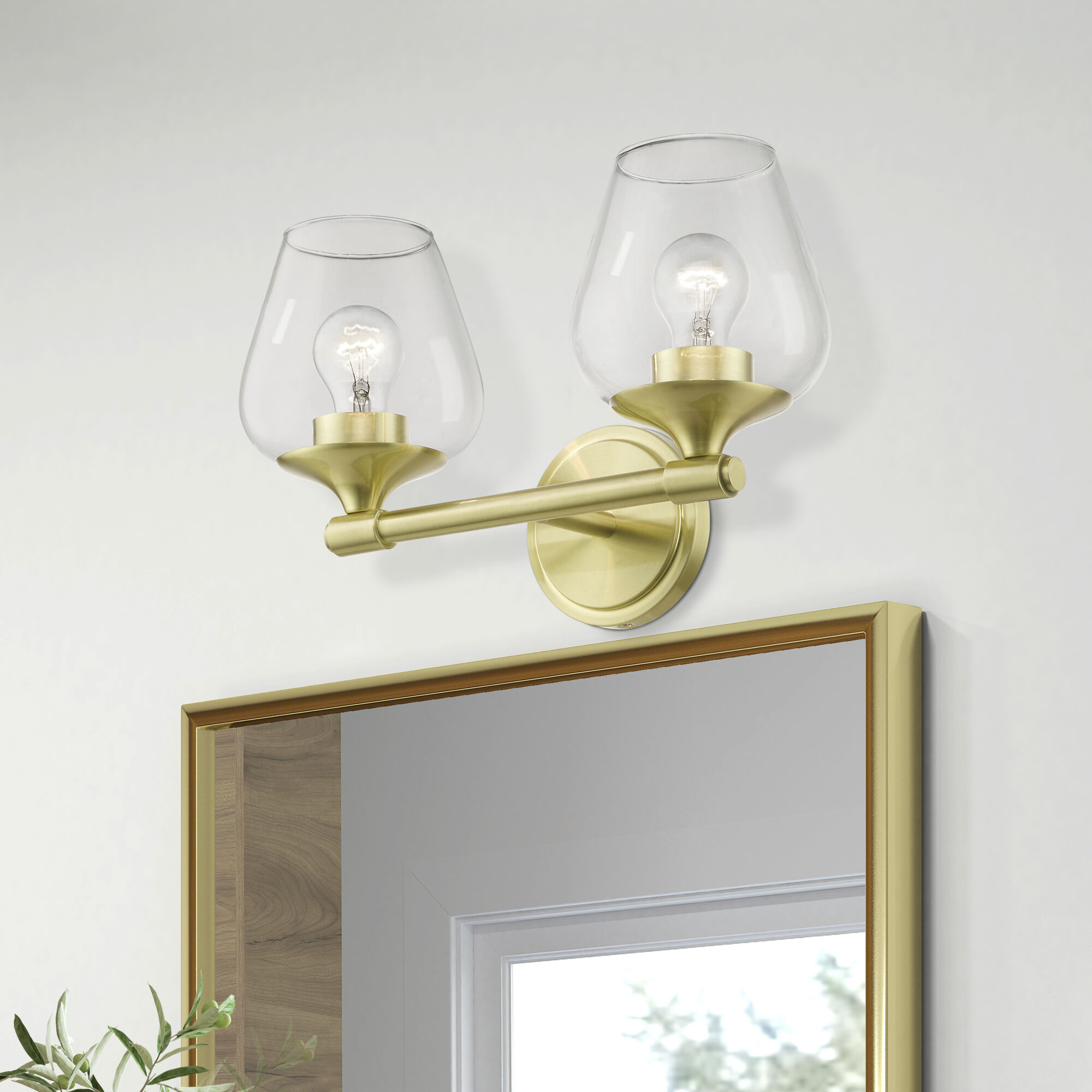 Willow 2 Light 15 inch Satin Brass Vanity Sconce Wall Light