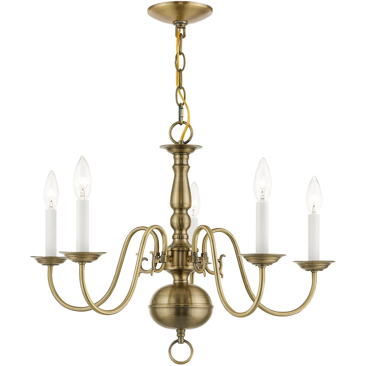 Williamsburgh 5 Light 24 inch Antique Brass Chandelier Ceiling Light