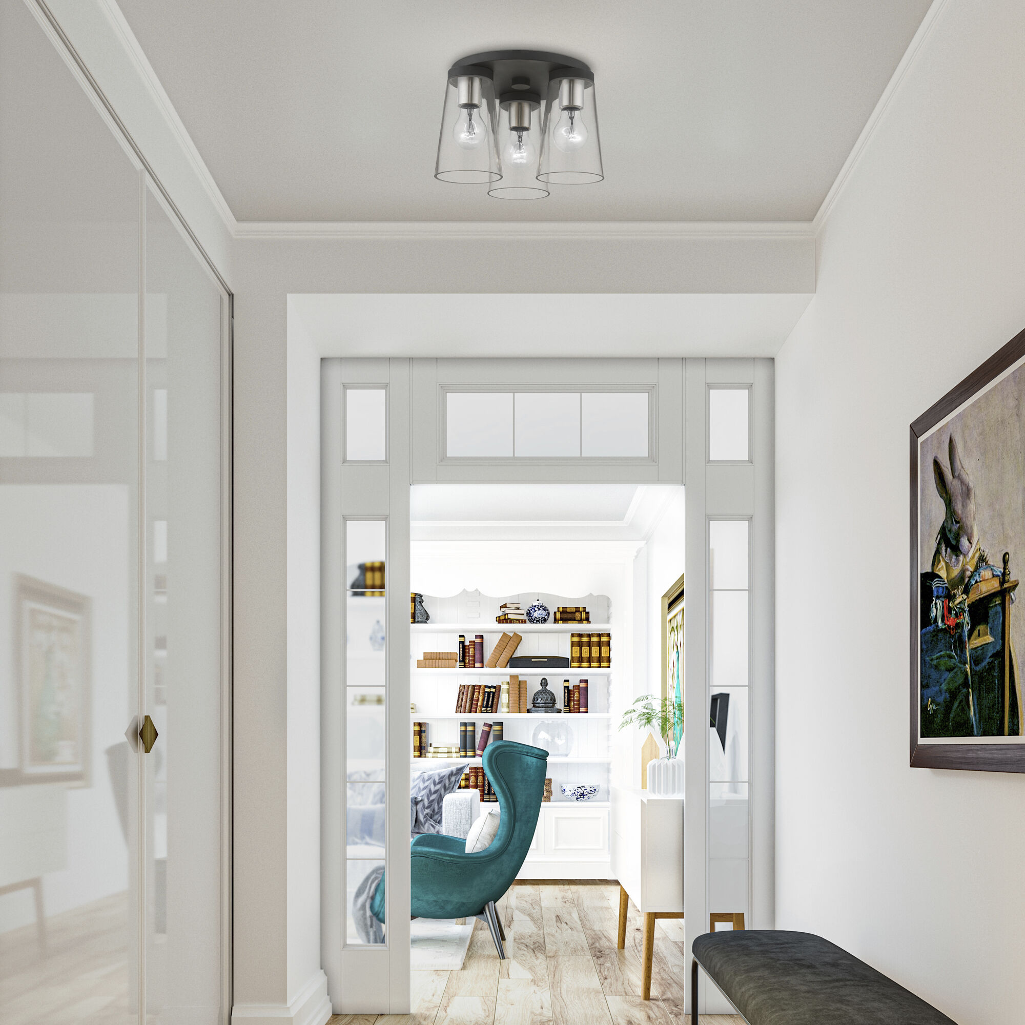 Cityview 3 Light 11 inch Black with Brushed Nickel Accents Flush Mount Ceiling Light, Large