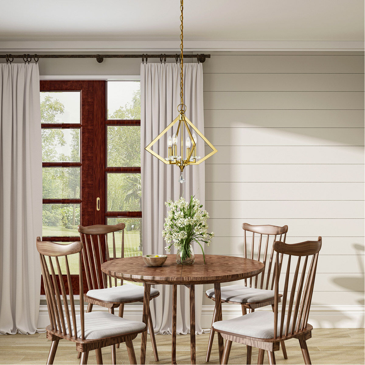 Diamond 4 Light 18 inch Polished Brass Mini Chandelier Ceiling Light