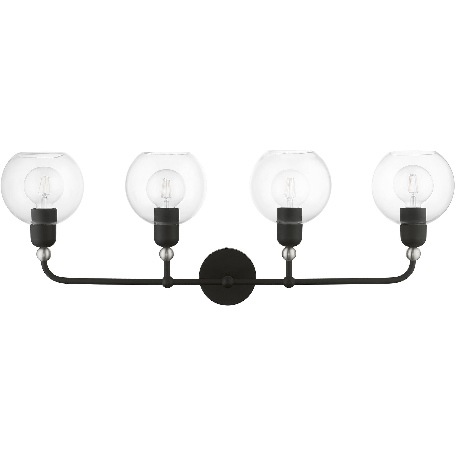 Downtown 4 Light 36 inch Black with Brushed Nickel Accents Vanity Sconce Wall Light, Large, Sphere