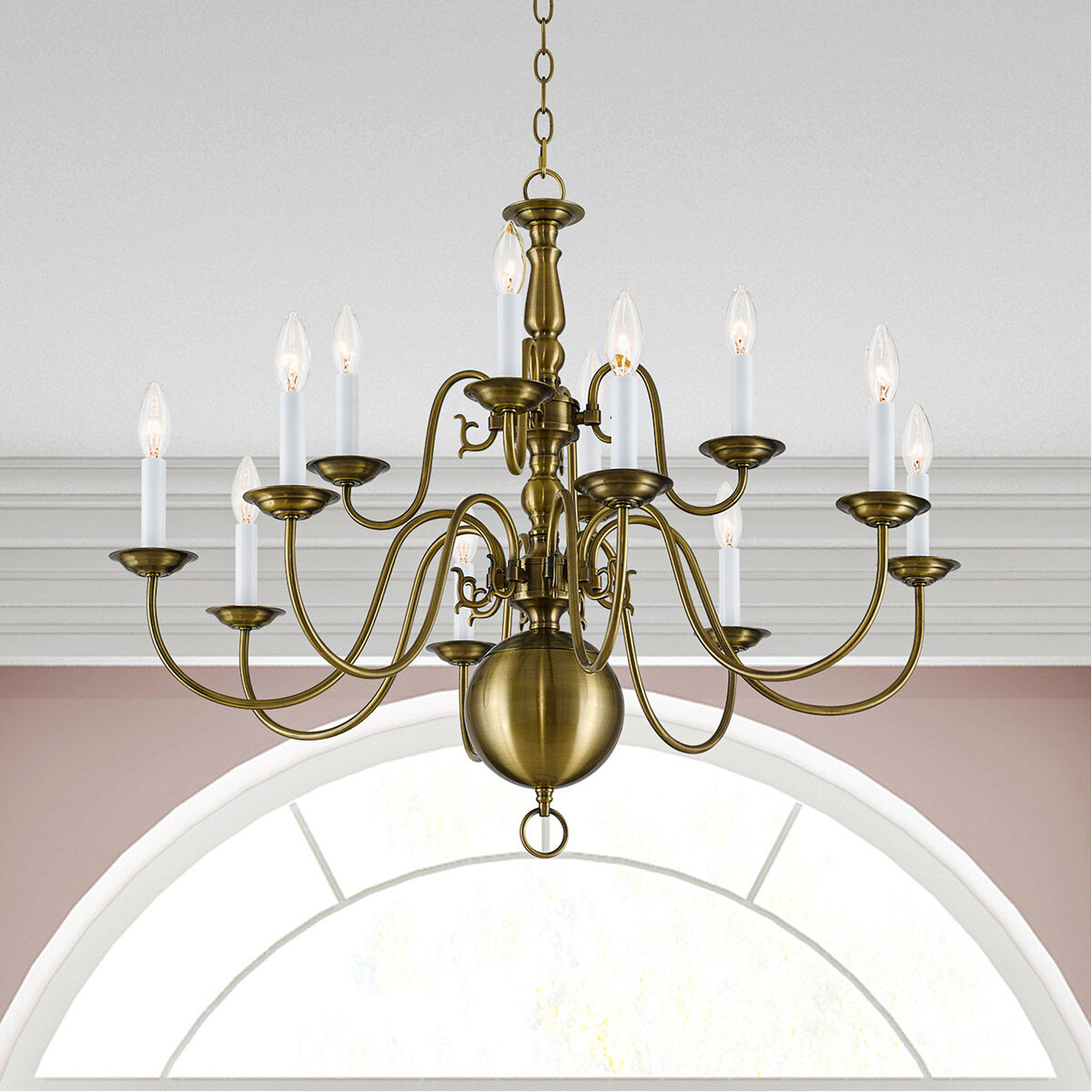 Williamsburgh 12 Light 32 inch Antique Brass Chandelier Ceiling Light
