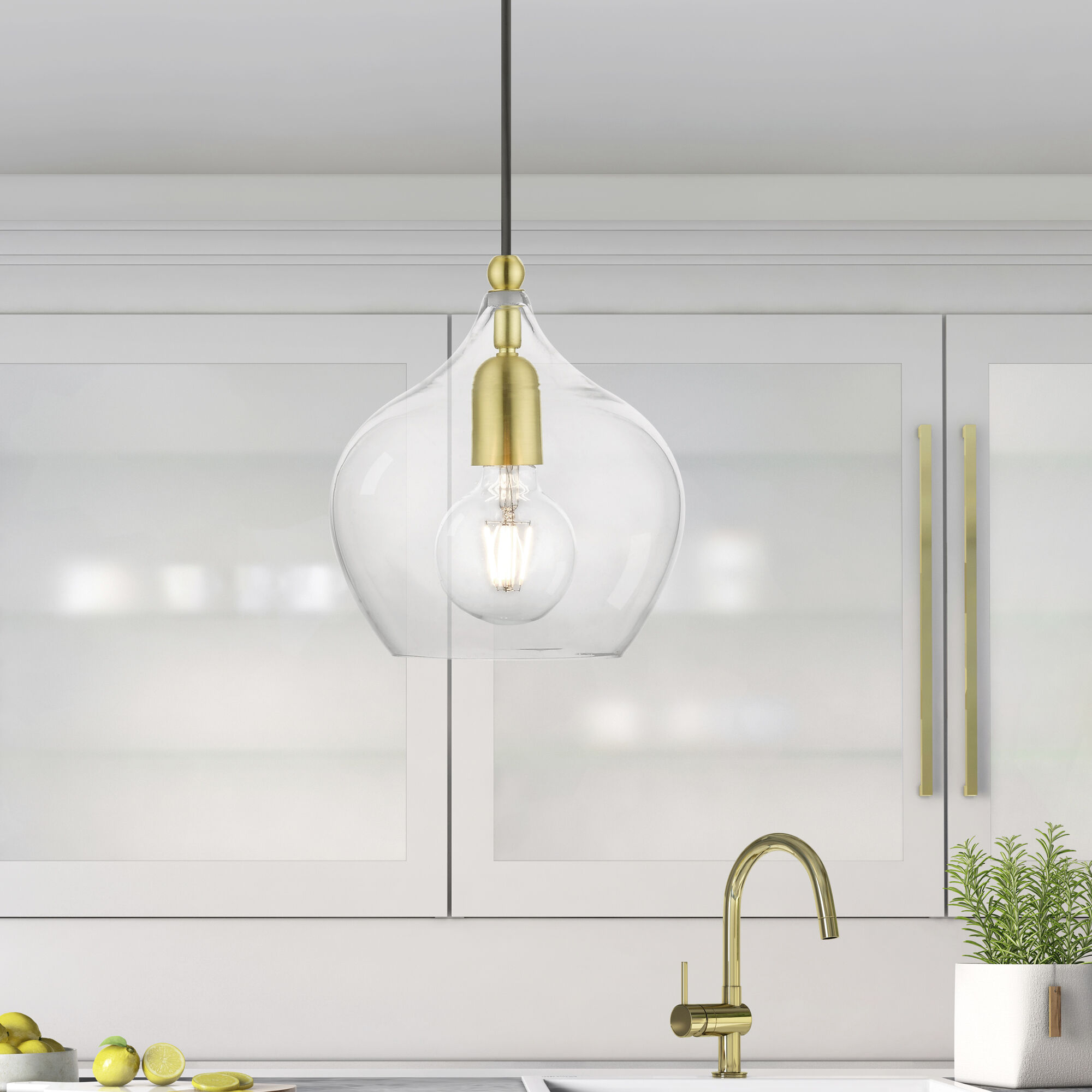 Aldrich 1 Light 8 inch Satin Brass with Polished Brass Accent Pendant Ceiling Light