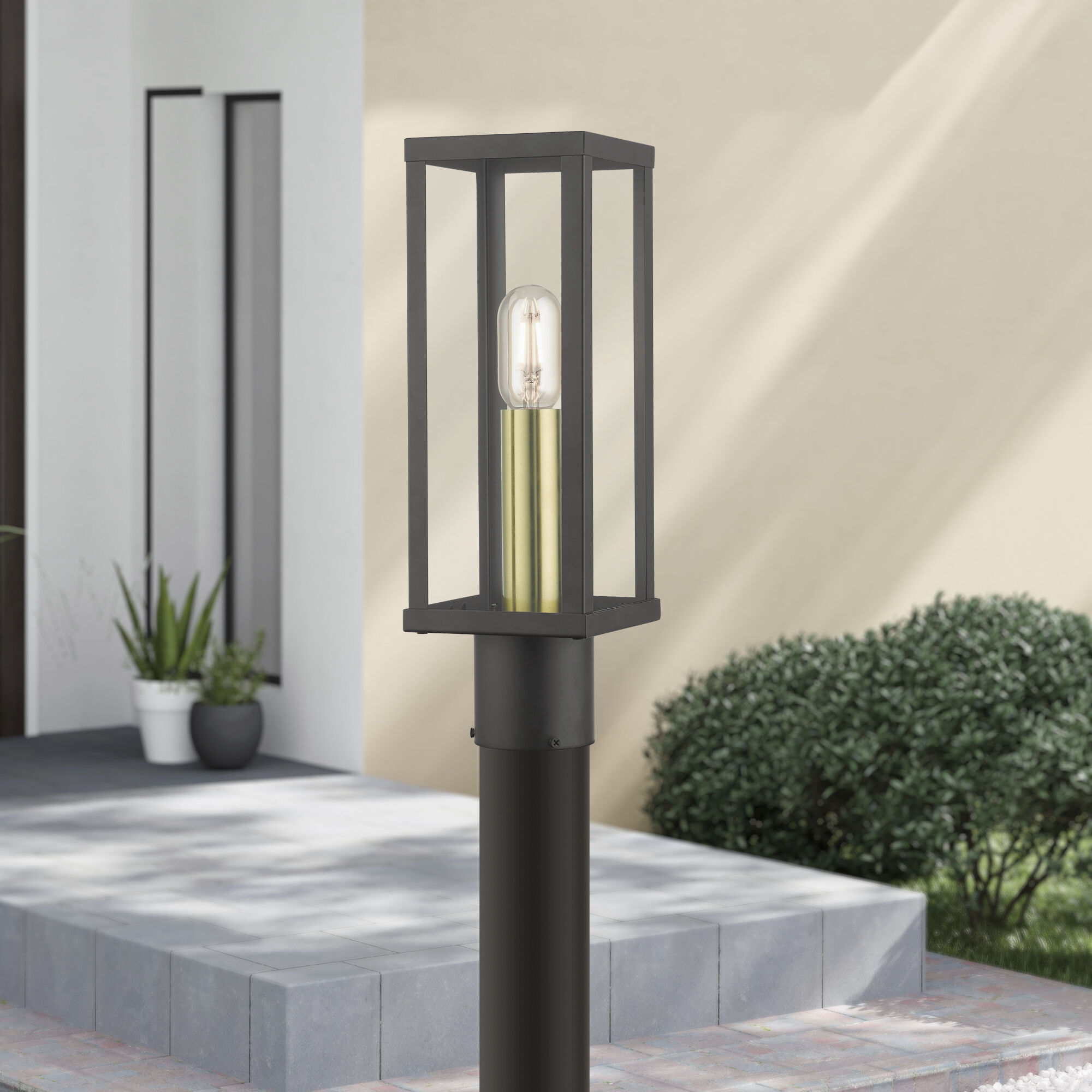 Gaffney 1 Light 15.5 inch Bronze with Antique Gold Finish Accents Outdoor Post Top Lantern
