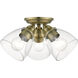 Montgomery 3 Light 14 inch Antique Brass Semi-Flush Ceiling Light
