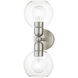Downtown 2 Light 7 inch Brushed Nickel Vanity Sconce Wall Light, Sphere