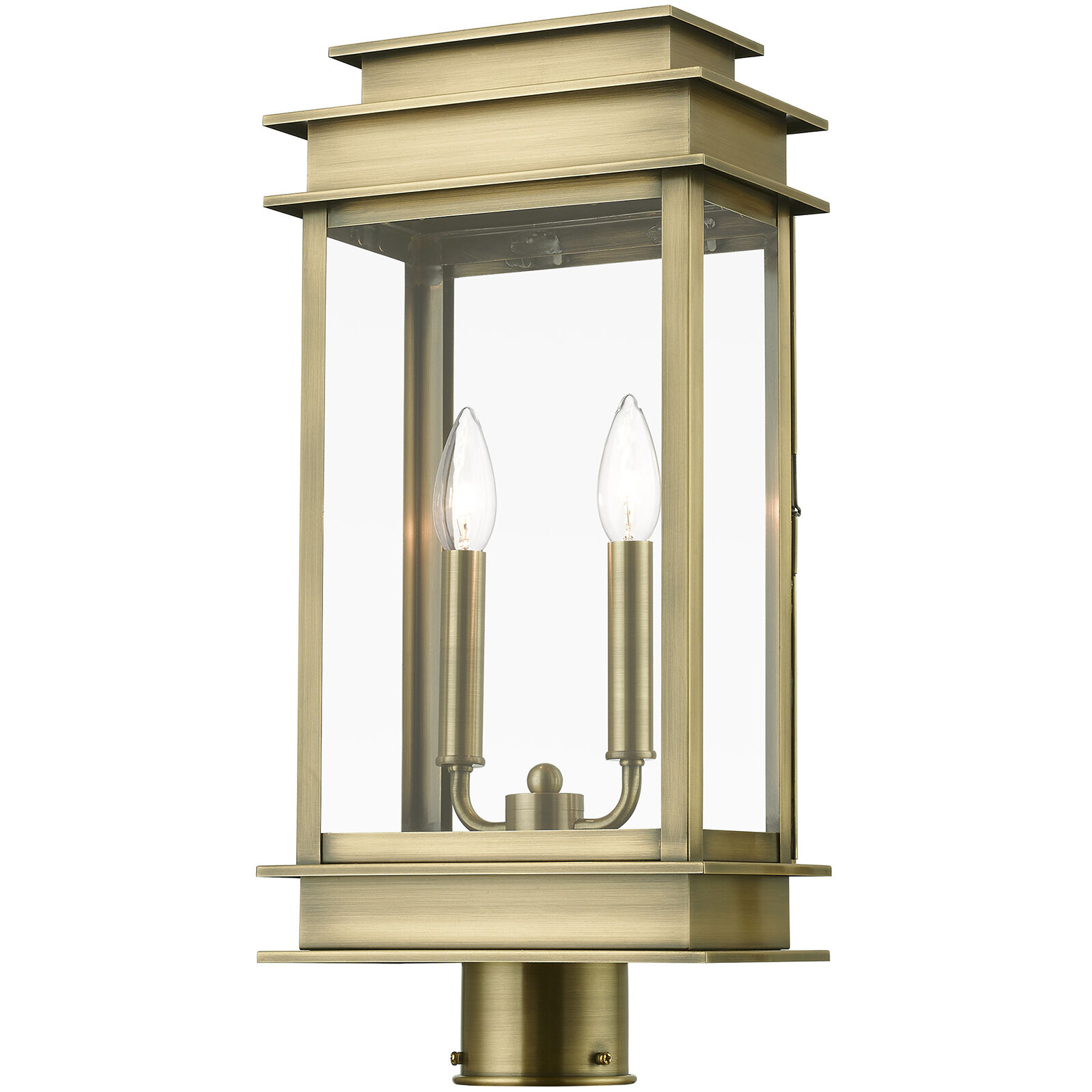Princeton 2 Light 21 inch Antique Brass with Polished Chrome Outdoor Post Top Lantern, Large
