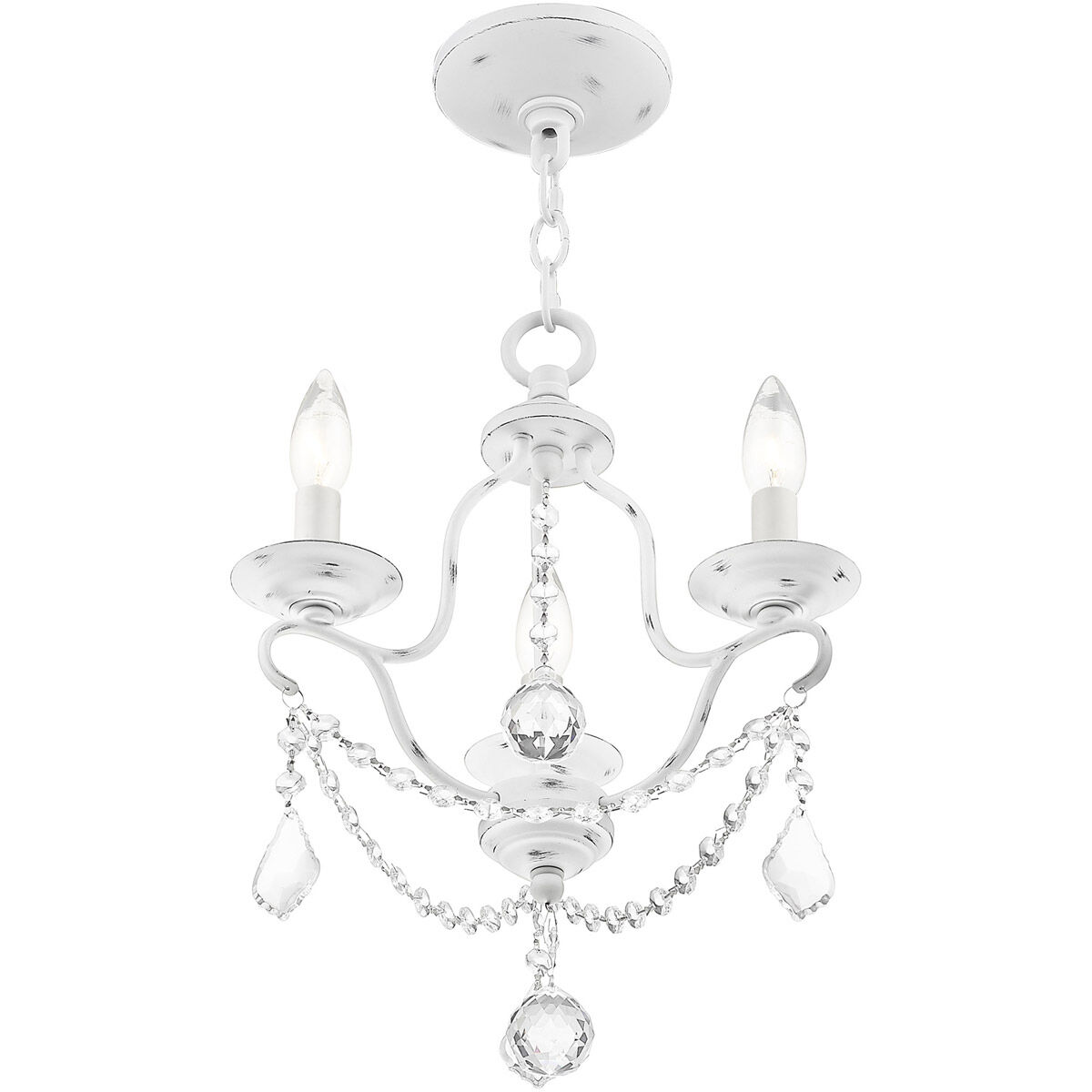 Chesterfield 3 Light 12 inch Antique White Mini Chandelier Ceiling Light