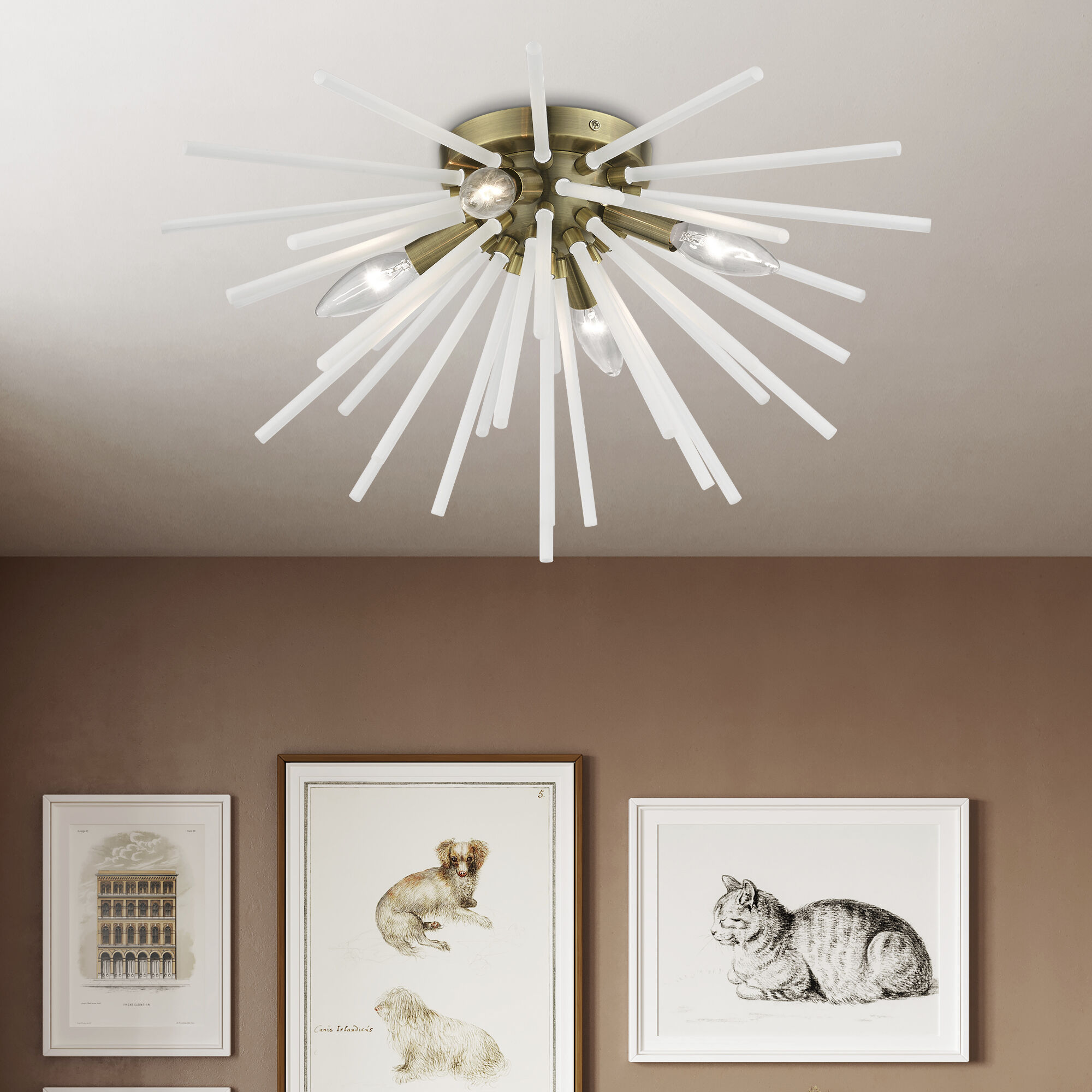 Uptown 4 Light 20 inch Antique Brass Flush Mount Ceiling Light