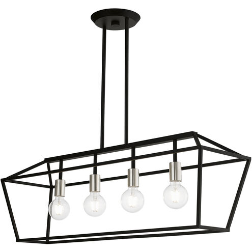 Devone 4 Light 38 inch Black with Brushed Nickel Accents Linear Chandelier Ceiling Light