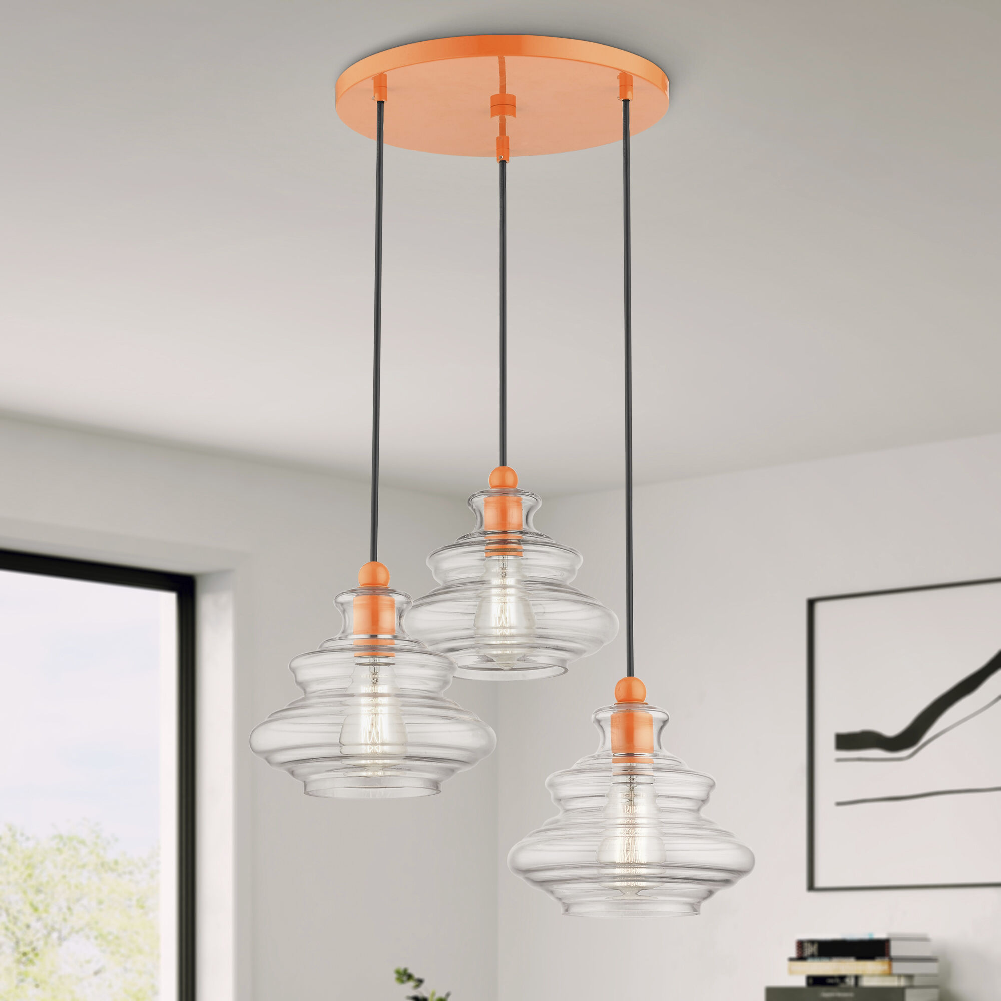 Everett 3 Light 20 inch Shiny Orange Pendant Chandelier Ceiling Light