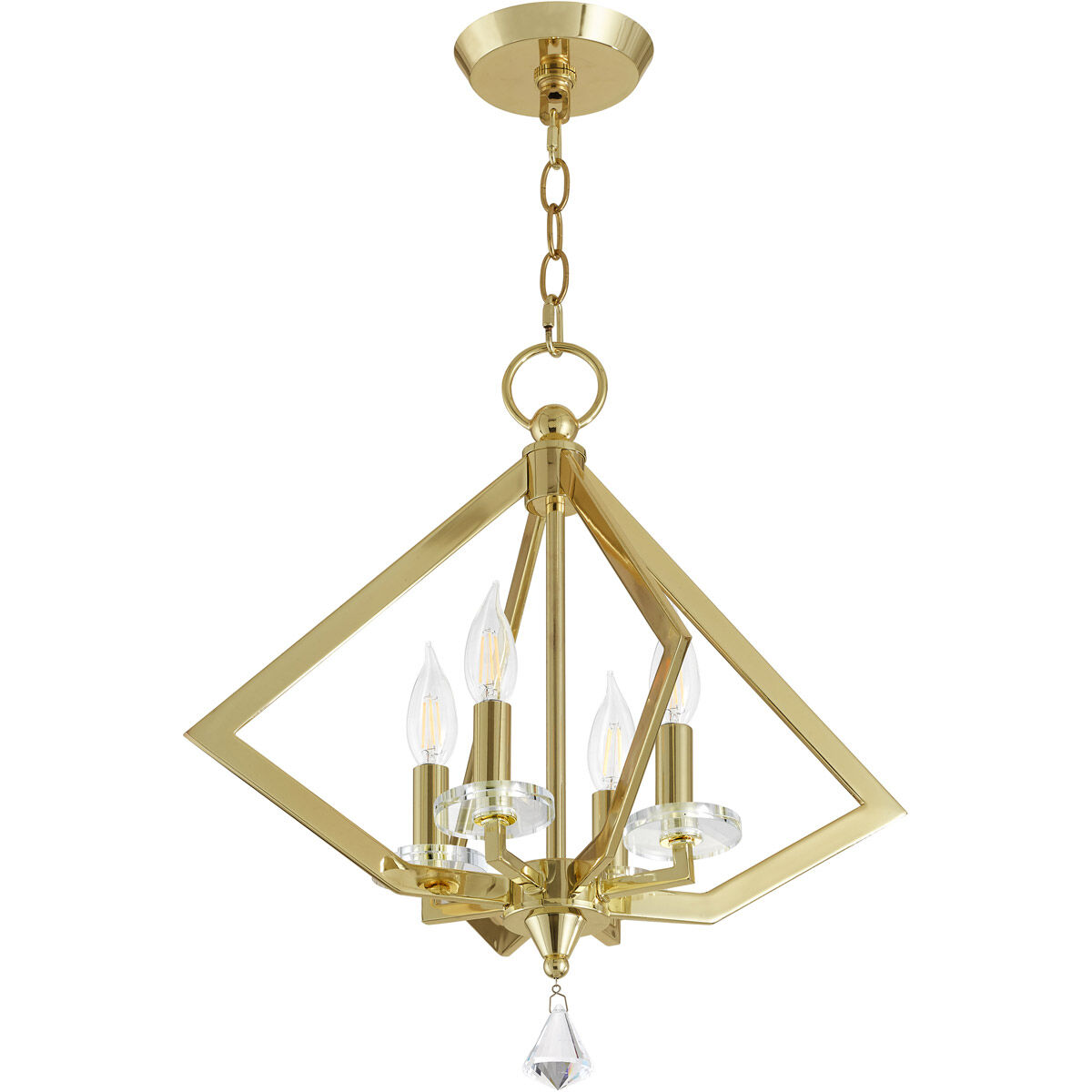 Diamond 4 Light 18 inch Polished Brass Mini Chandelier Ceiling Light