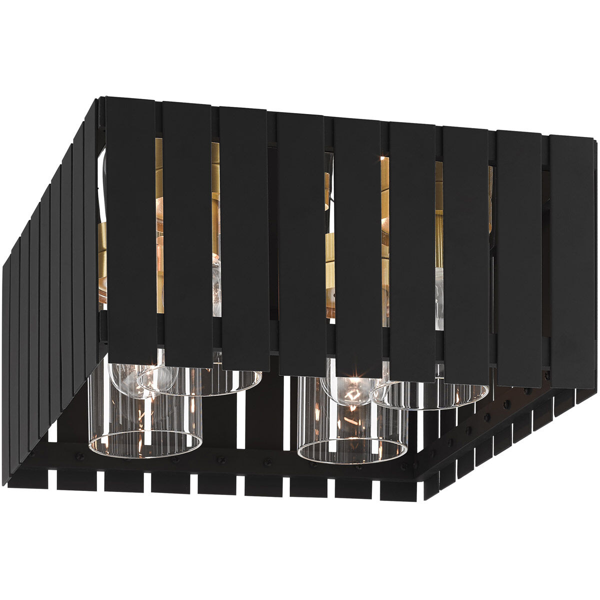 Greenwich 4 Light 13 inch Black with Satin Brass Accents Outdoor Flush Mount