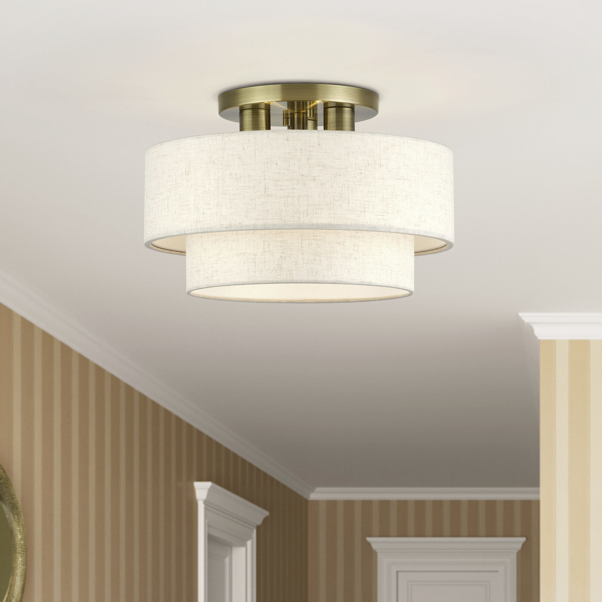 Manorwood 3 Light 15 inch Antique Brass Semi Flush Mount Ceiling Light, Large