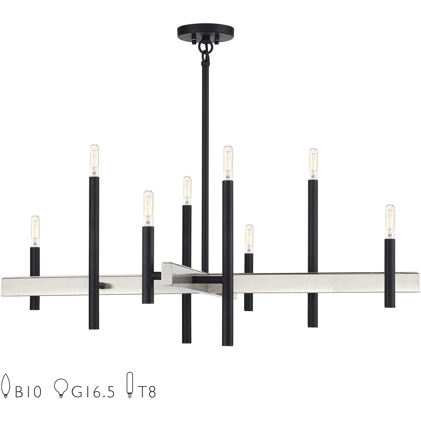 Denmark 8 Light 36 inch Black with Brushed Nickel Accents Chandelier Ceiling Light