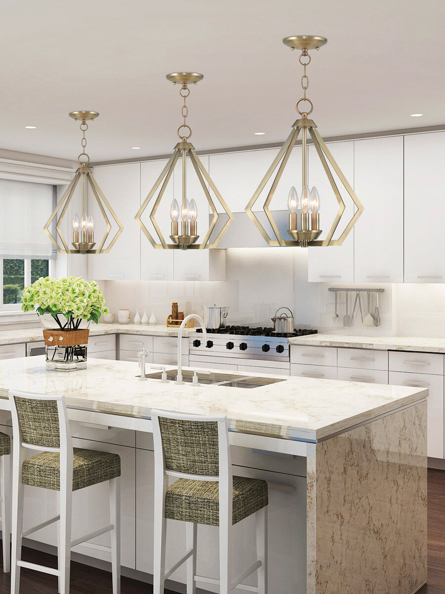 Prism 3 Light 14 inch Antique Brass Convertible Mini Chandelier/Ceiling Mount Ceiling Light