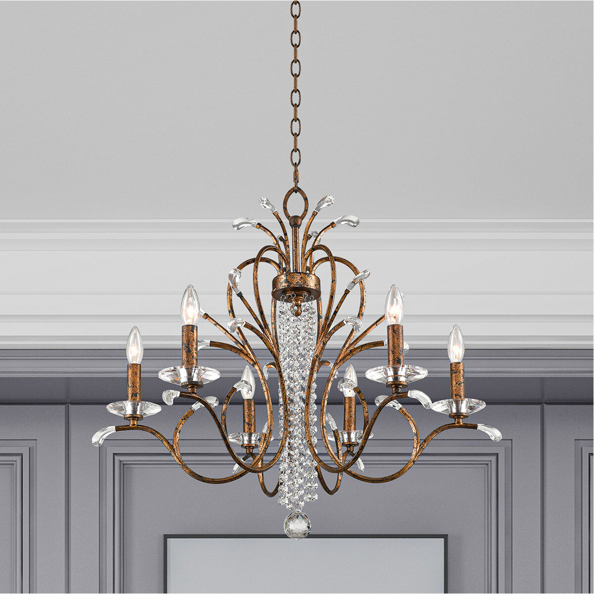 Serafina 6 Light 28 inch Hand Applied Venetian Golden Bronze Chandelier Ceiling Light