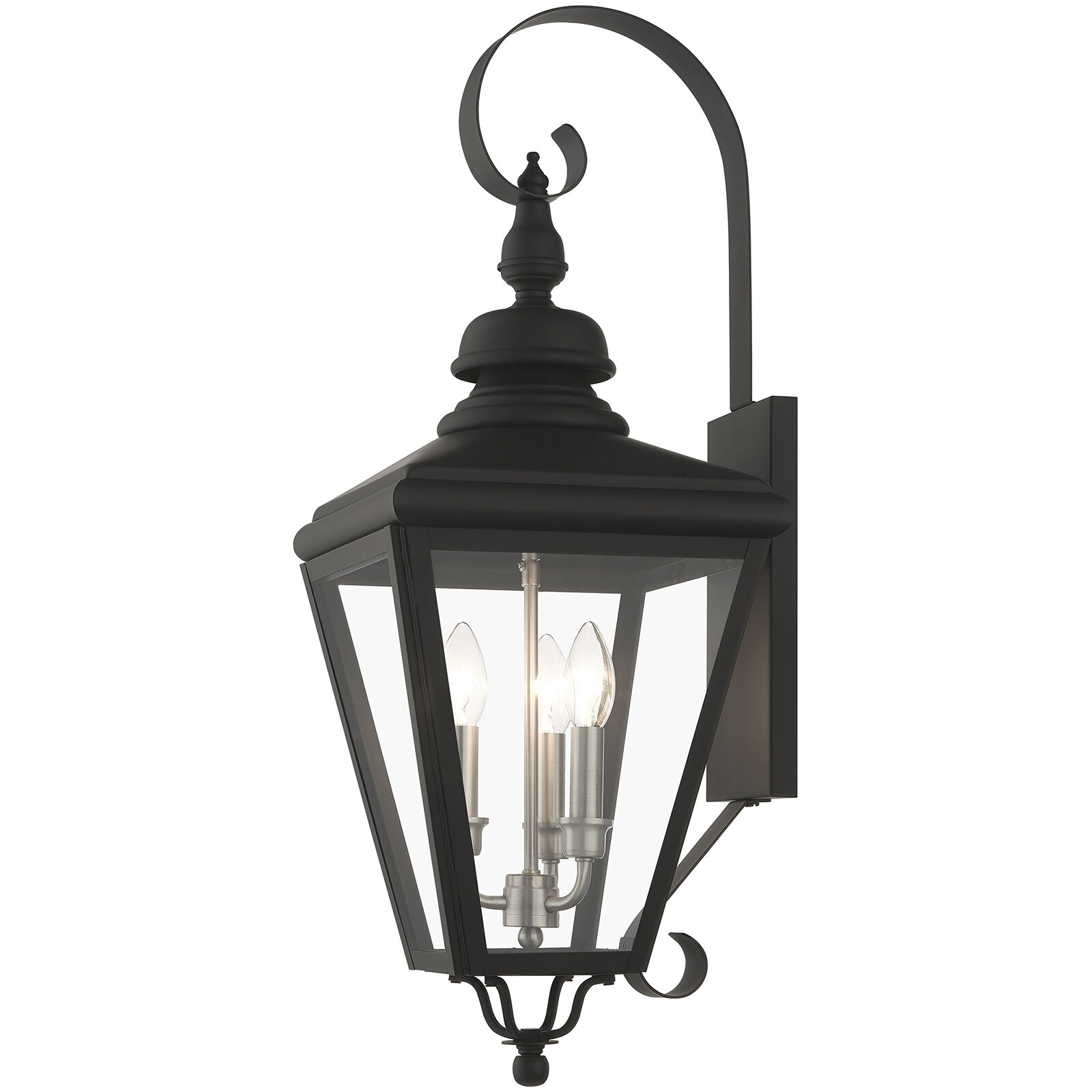 Adams 3 Light 10.63 inch Black with Brushed Nickel Finish Cluster Outdoor Large Wall Lantern Wall Light
