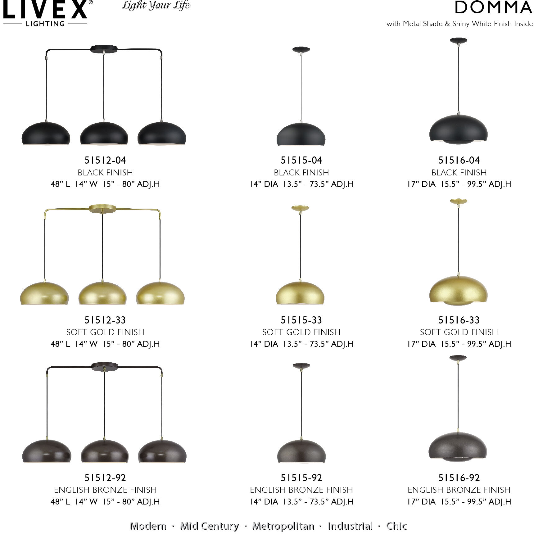 Domma 1 Light 14 inch Black with Brushed Nickel Accents Pendant Ceiling Light