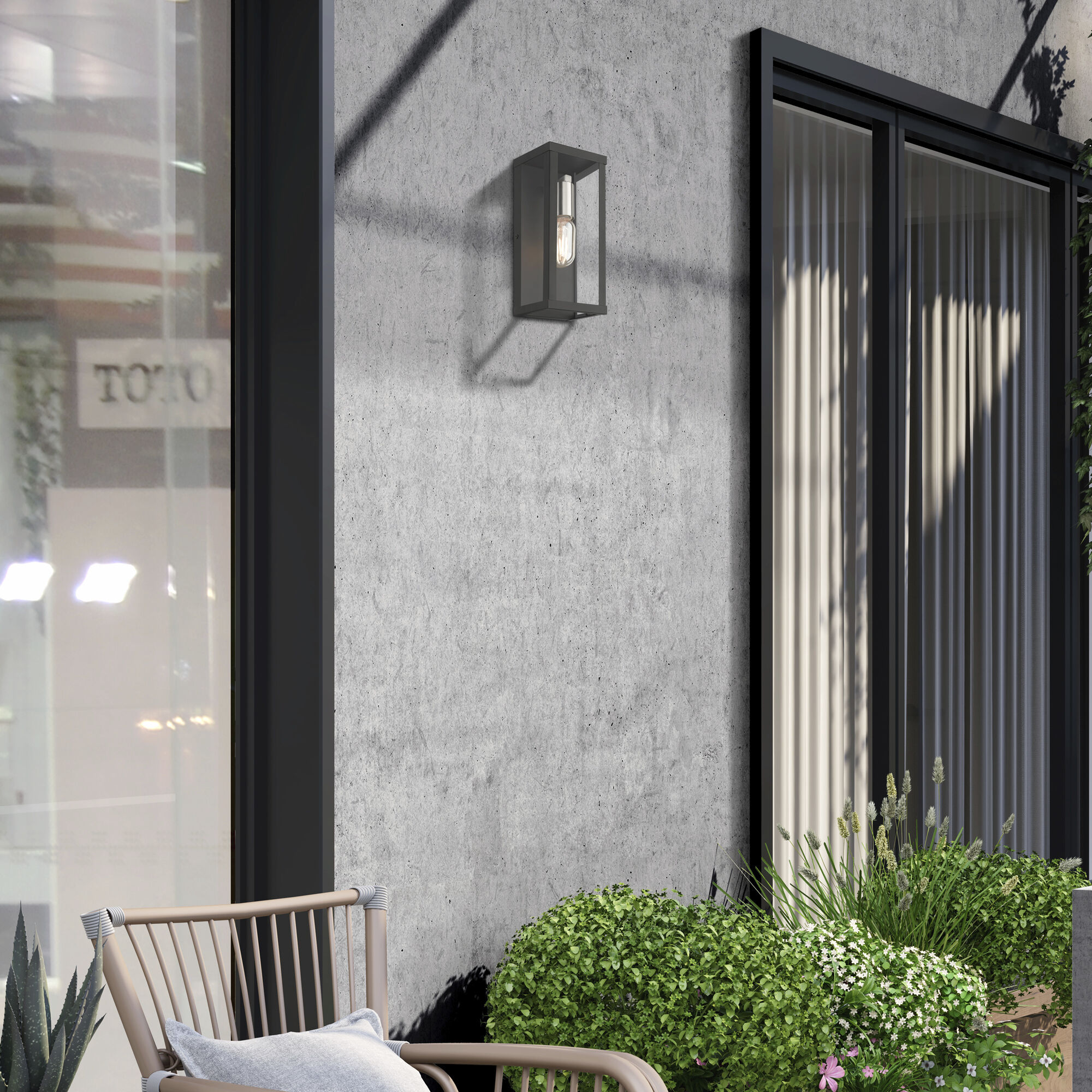 Gaffney 1 Light 11 inch Black with Brushed Nickel Finish Accents Outdoor Wall Lantern in Black with Brushed Nickel Accent, Medium