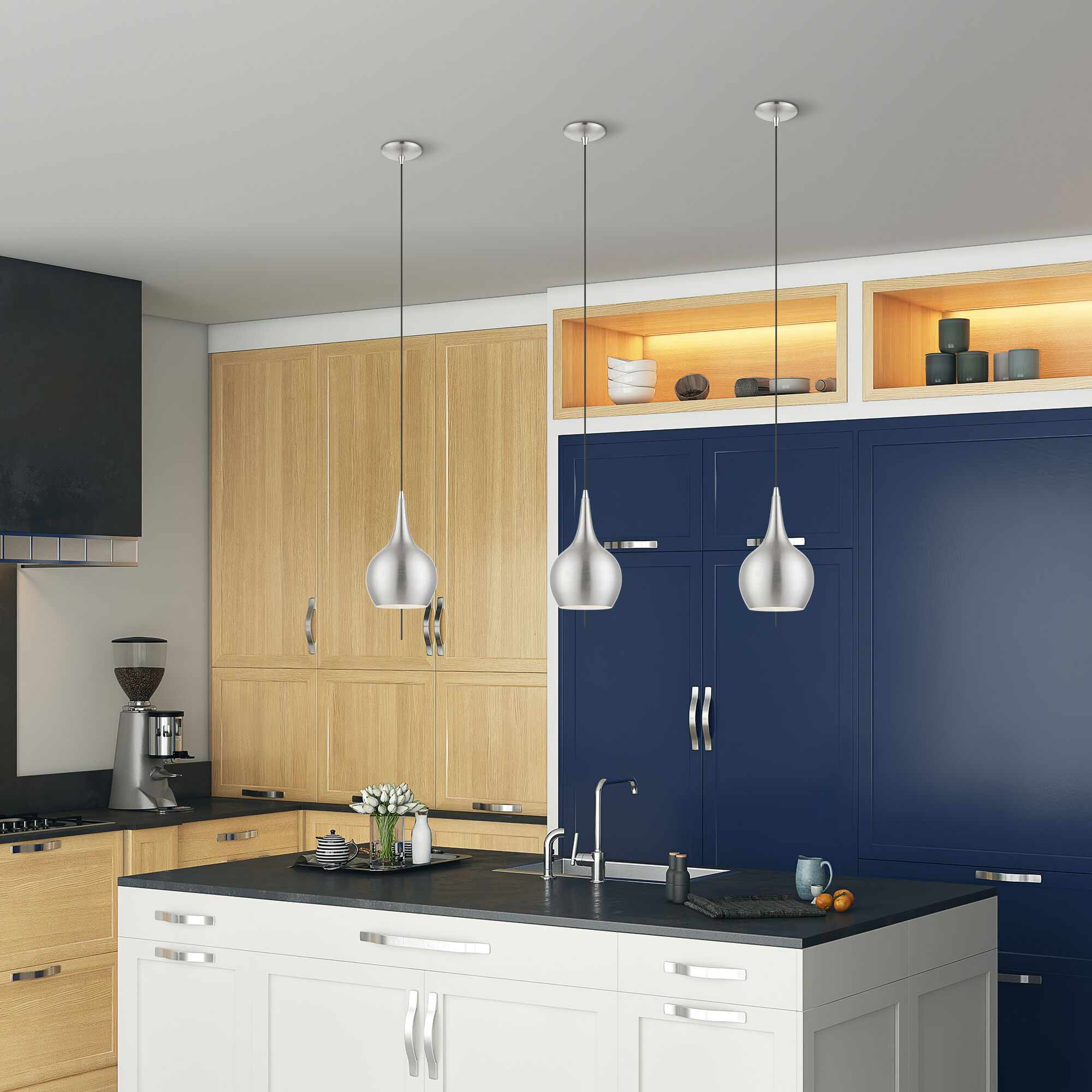 Andes 1 Light 7.75 inch Brushed Nickel with Polished Chrome Accents Mini Pendant Ceiling Light