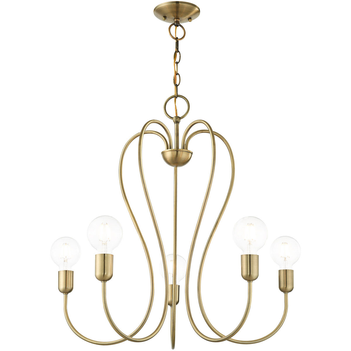 Lucerne 5 Light 24 inch Antique Brass Chandelier Ceiling Light