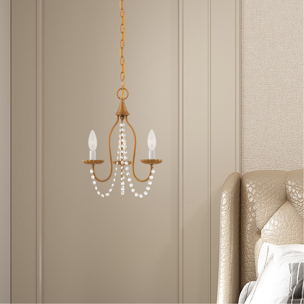 Alessia 3 Light 13 inch Antique Gold Leaf Mini Chandelier Ceiling Light