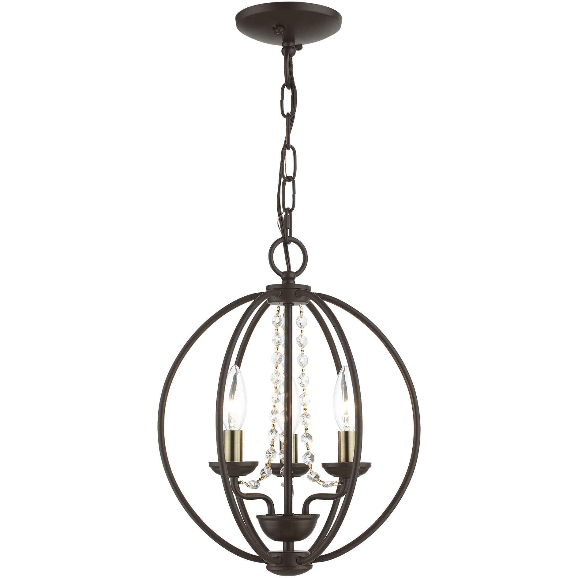 Arabella 3 Light 12 inch Bronze with Antique Brass Finish Candles Convertible Mini Chandelier/ Semi-Flush Ceiling Light, Globe