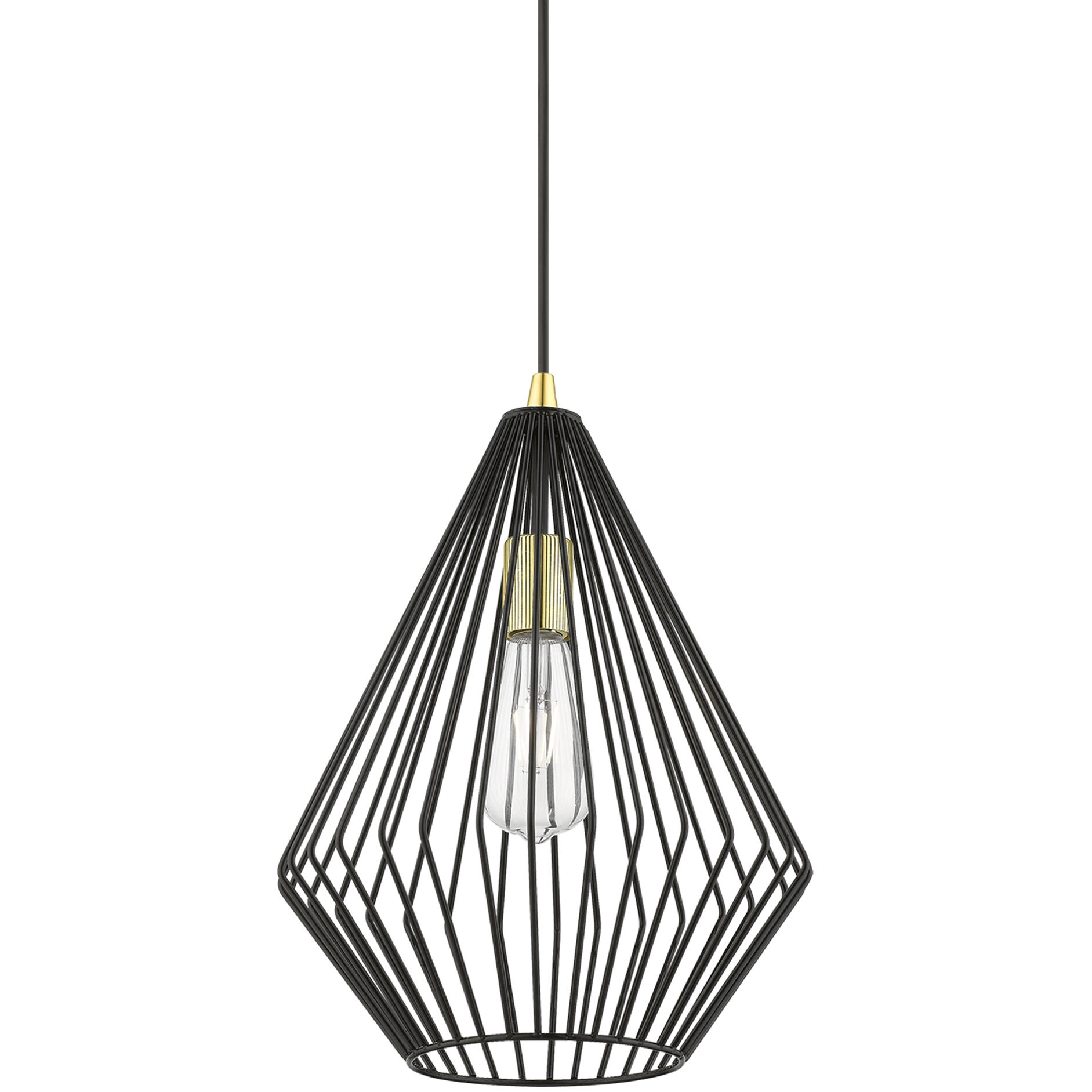 Linz 1 Light 12 inch Shiny Black with Polished Brass Accents Pendant Ceiling Light