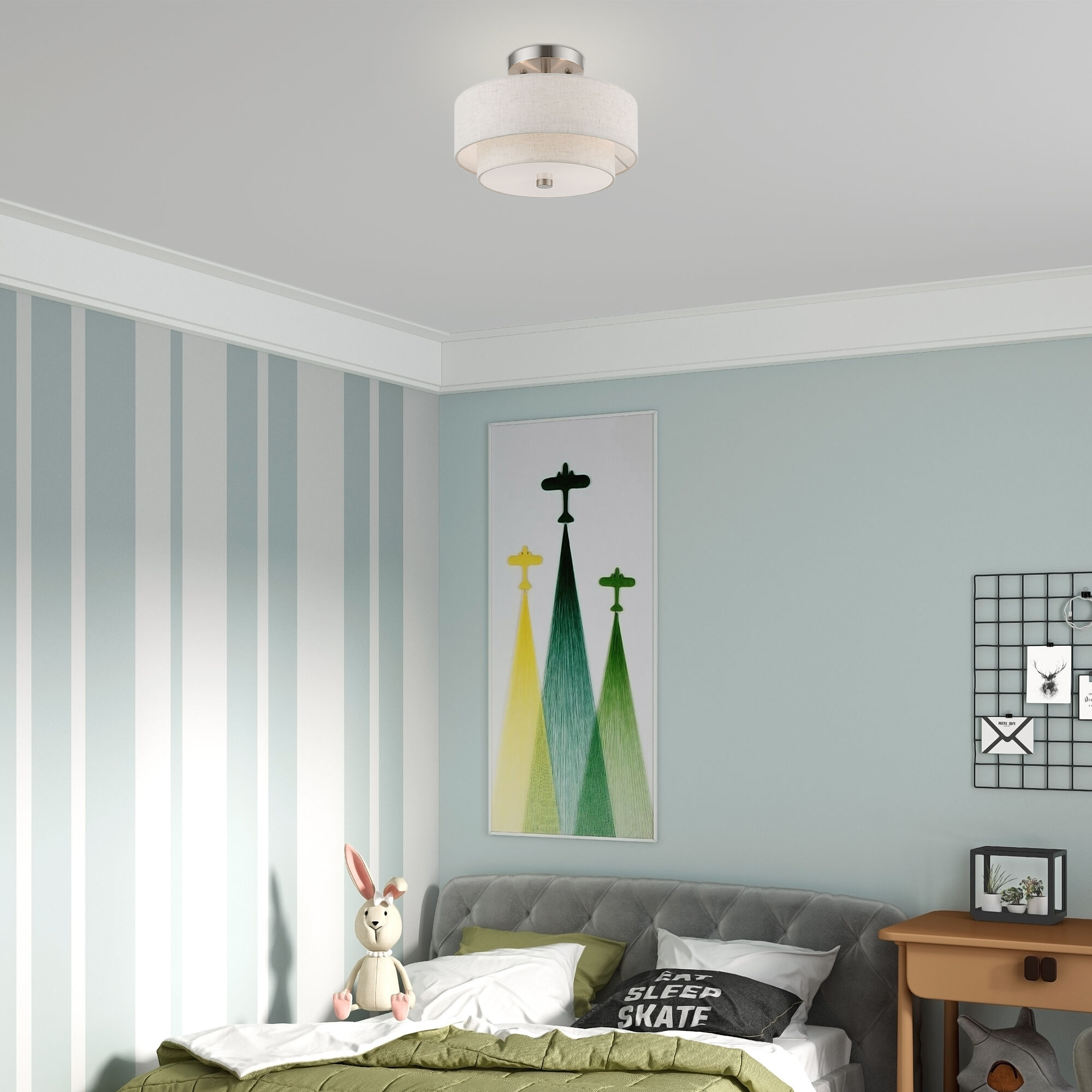 Meridian 2 Light 11 inch Brushed Nickel Semi-Flush Ceiling Light