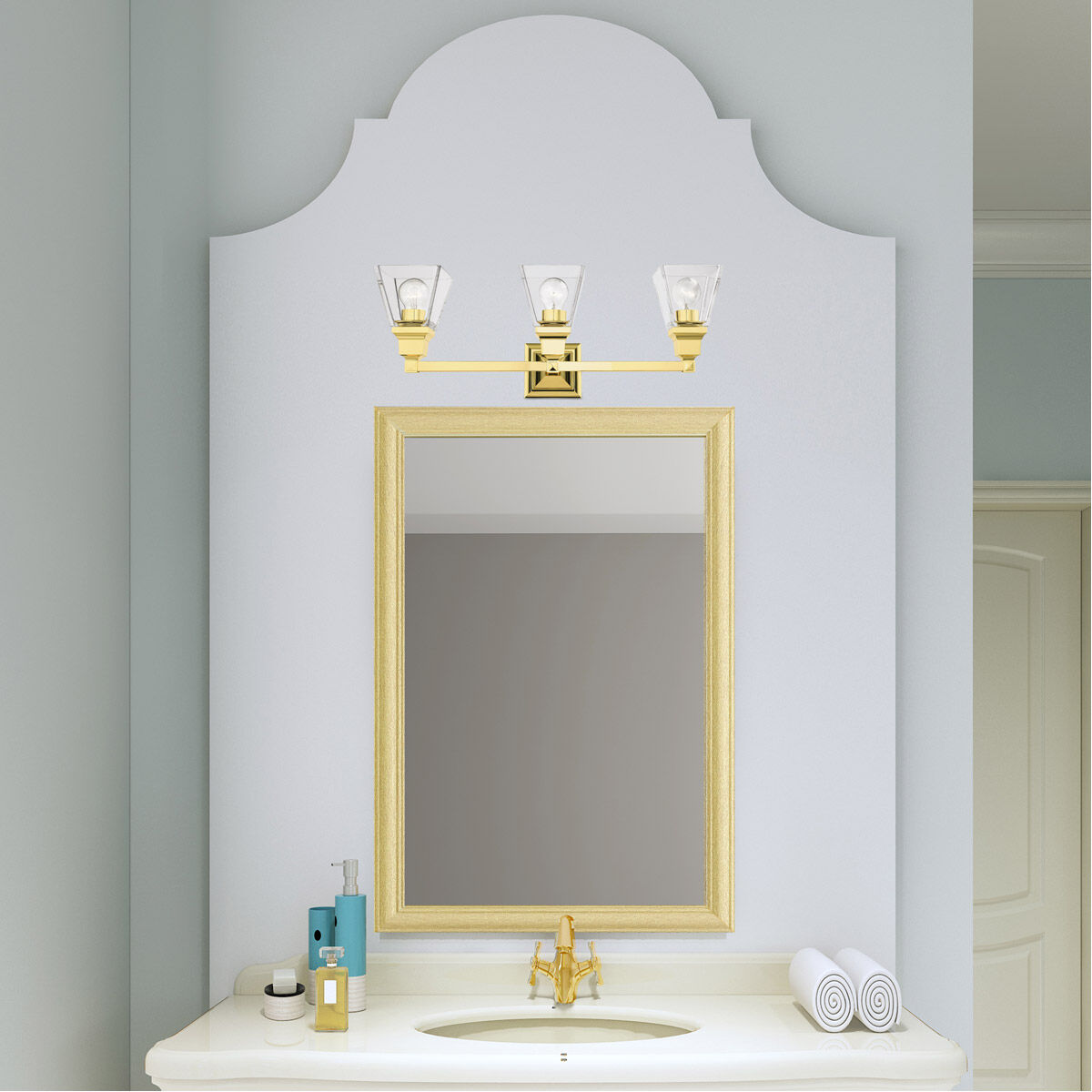 Mission 3 Light 25 inch Polished Brass Vanity Sconce Wall Light