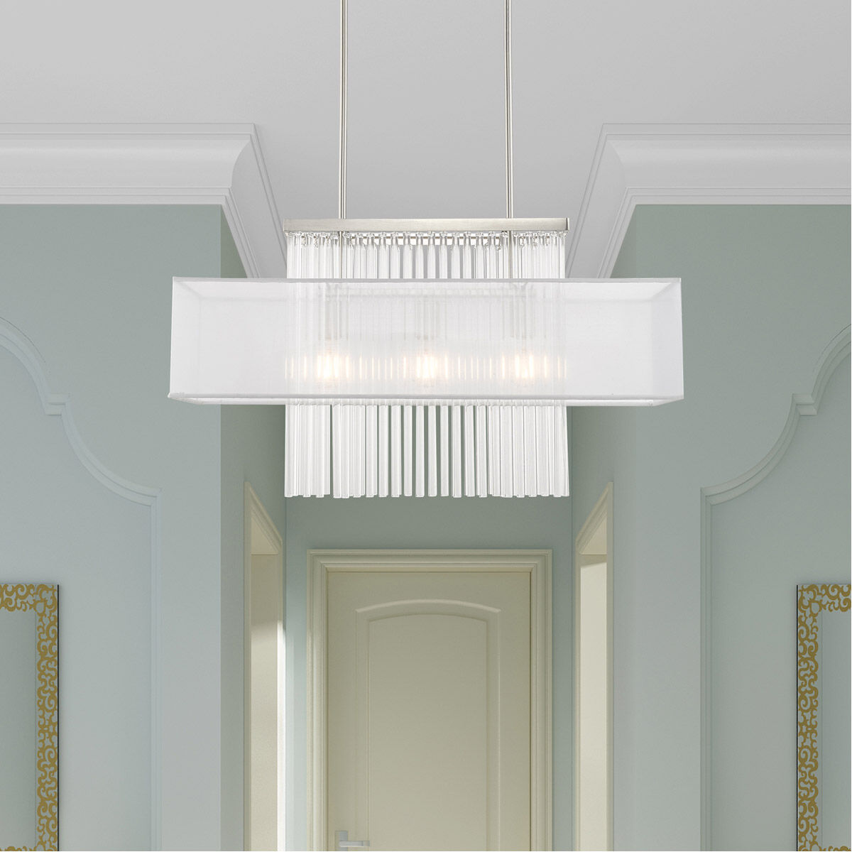 Alexis 3 Light 30 inch Brushed Nickel Linear Chandelier Ceiling Light