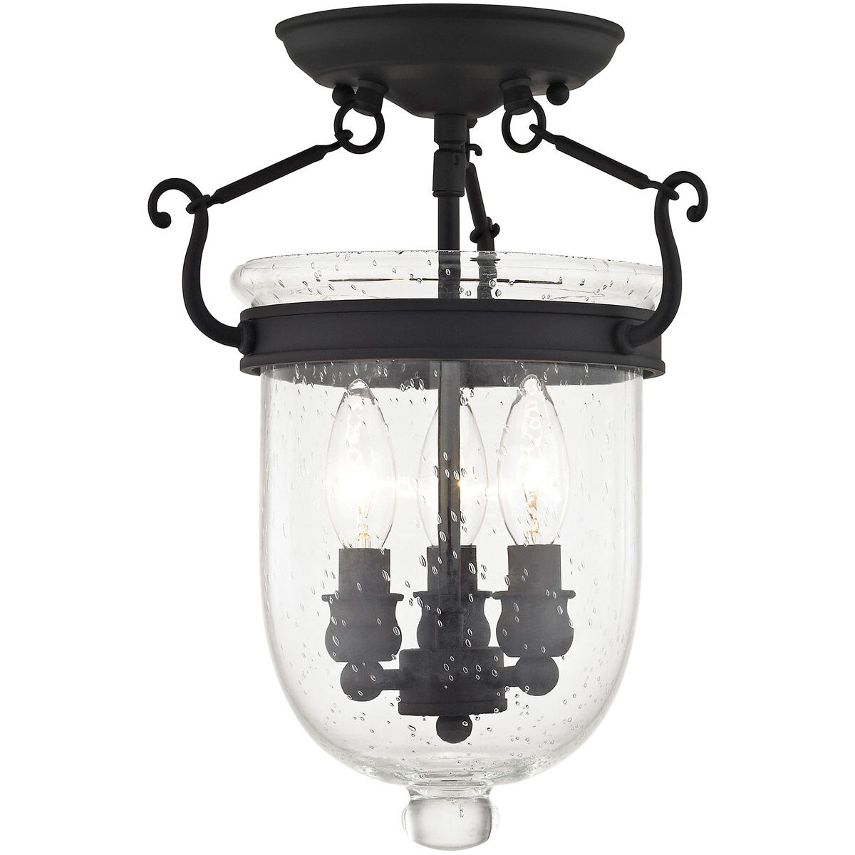Jefferson 3 Light 10 inch Black Semi-Flush Mount Ceiling Light