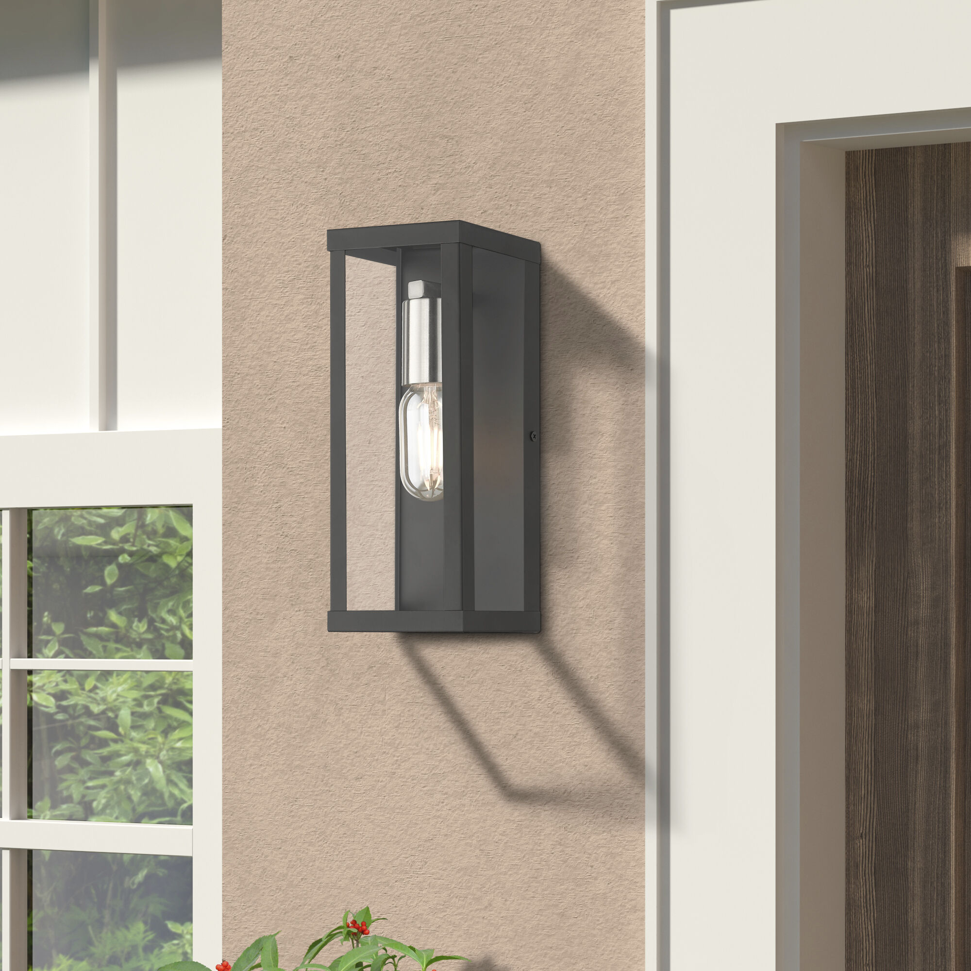 Gaffney 1 Light 11 inch Black with Brushed Nickel Finish Accents Outdoor Wall Lantern in Black with Brushed Nickel Accent, Medium