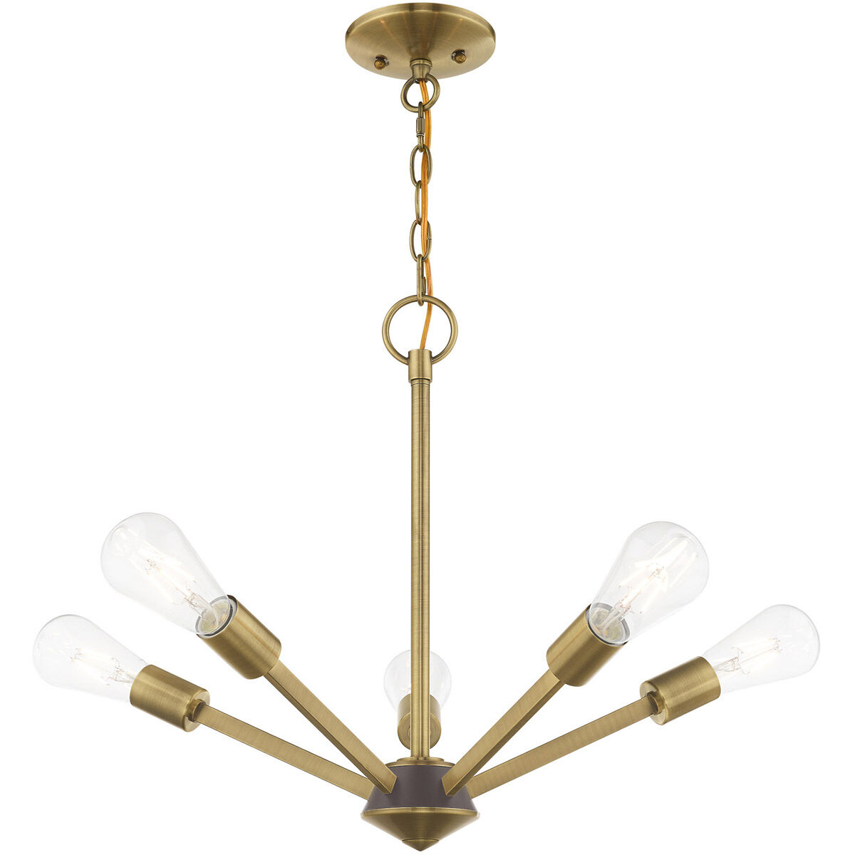 Prague 5 Light 20 inch Antique Brass with Bronze Accents Chandelier Ceiling Light