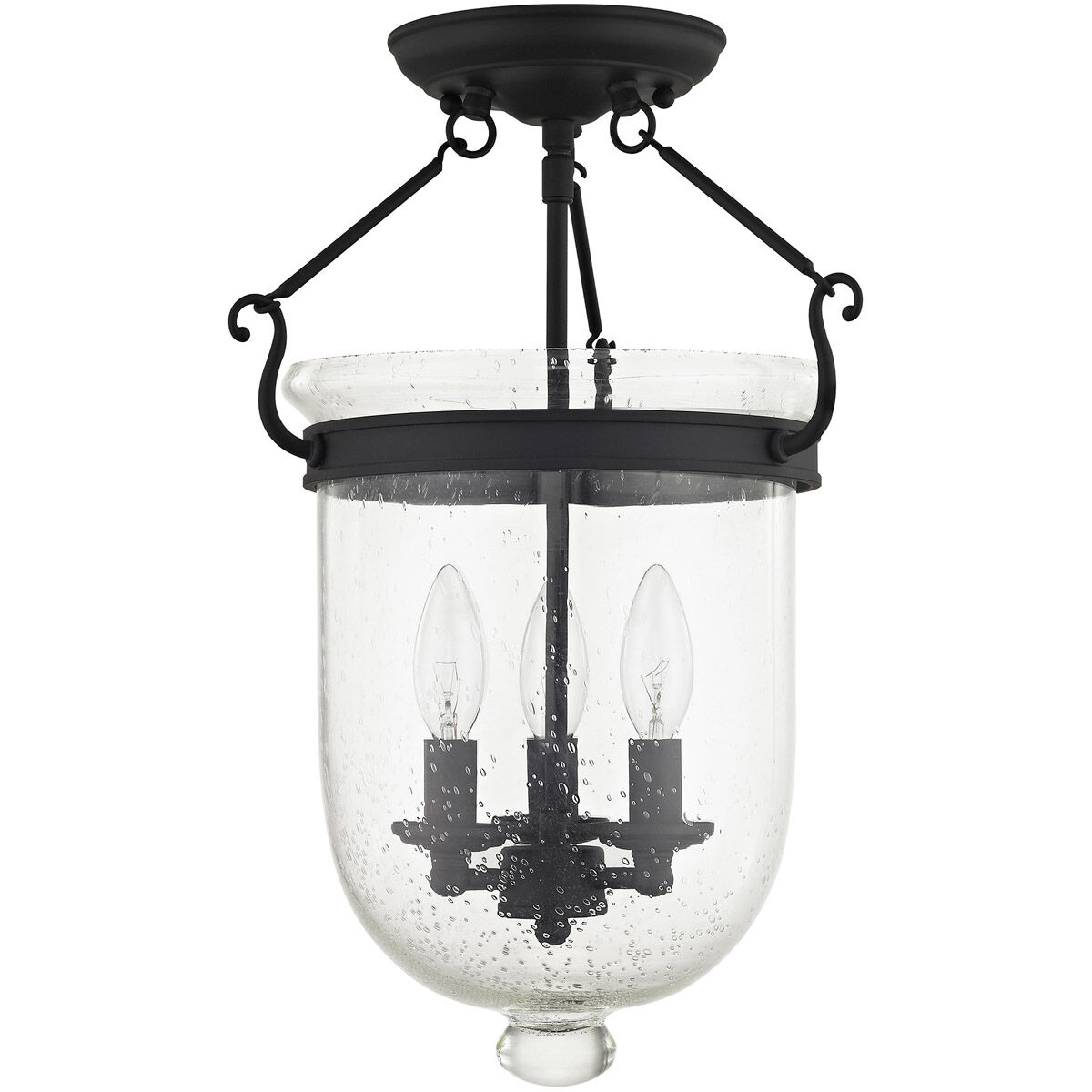 Jefferson 3 Light 12 inch Black Semi-Flush Mount Ceiling Light